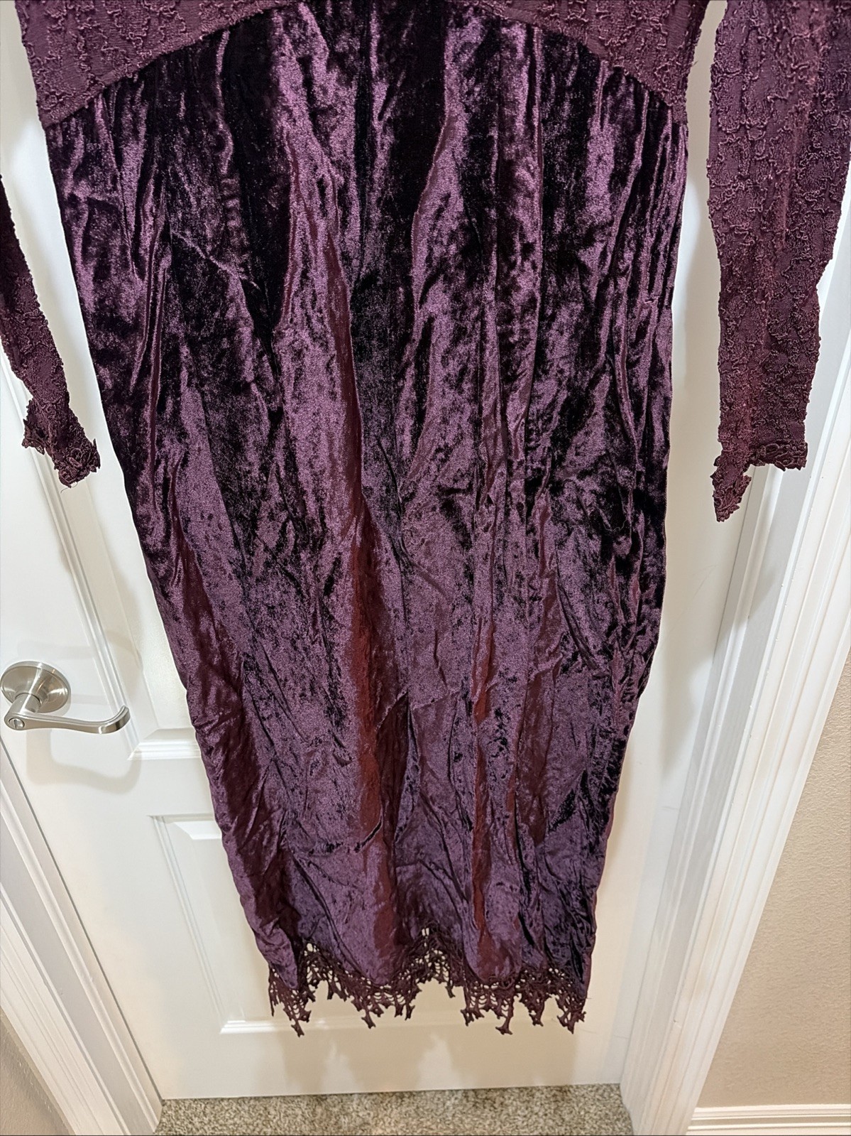 VTG NWT Margot Lea Dress Size Medium Lace Accents Burgundy Maxi Long Sleeve USA