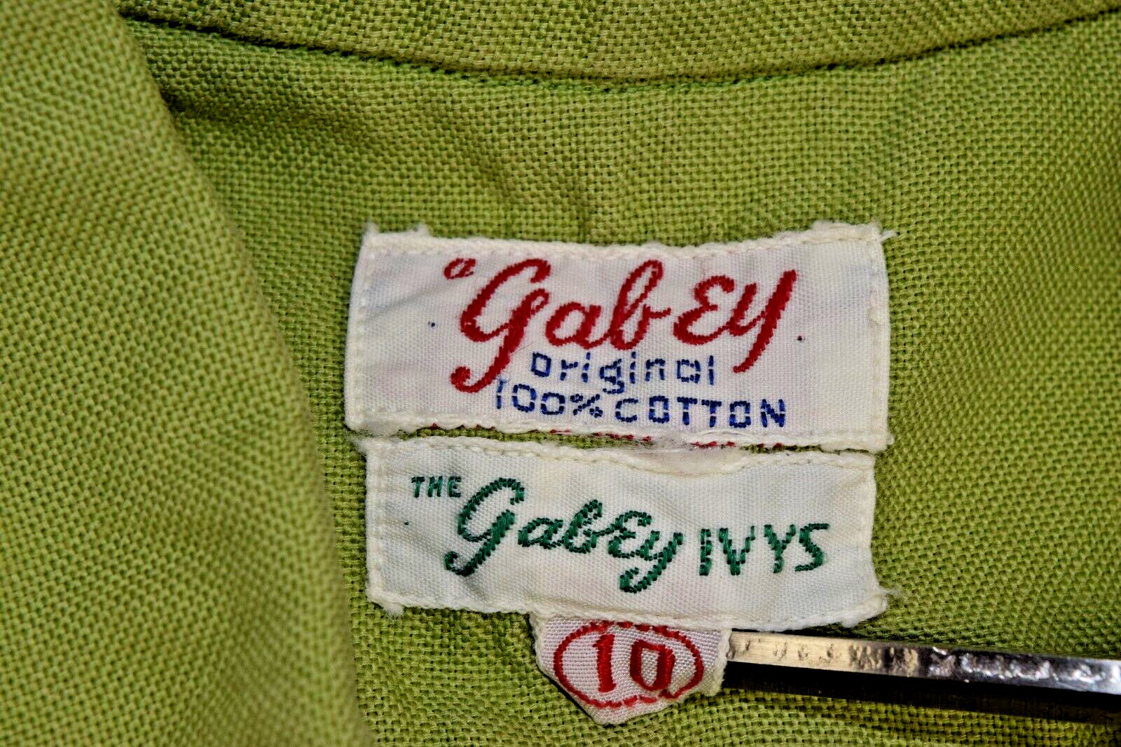 Vintage Shirt The Gabey IVYS Size 10 XS/S 50s Avocado Green Cotton Made USA