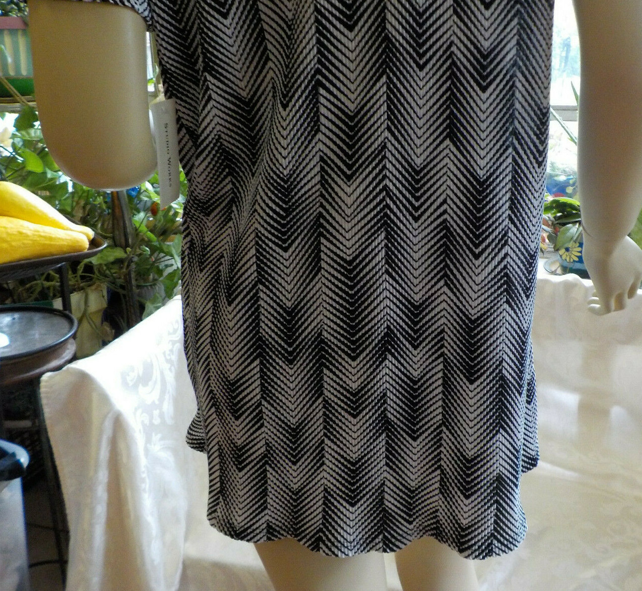 Vintage Studio Works Blouse Size XL NWT Black/White Short Sleeve Scoop Neck USA