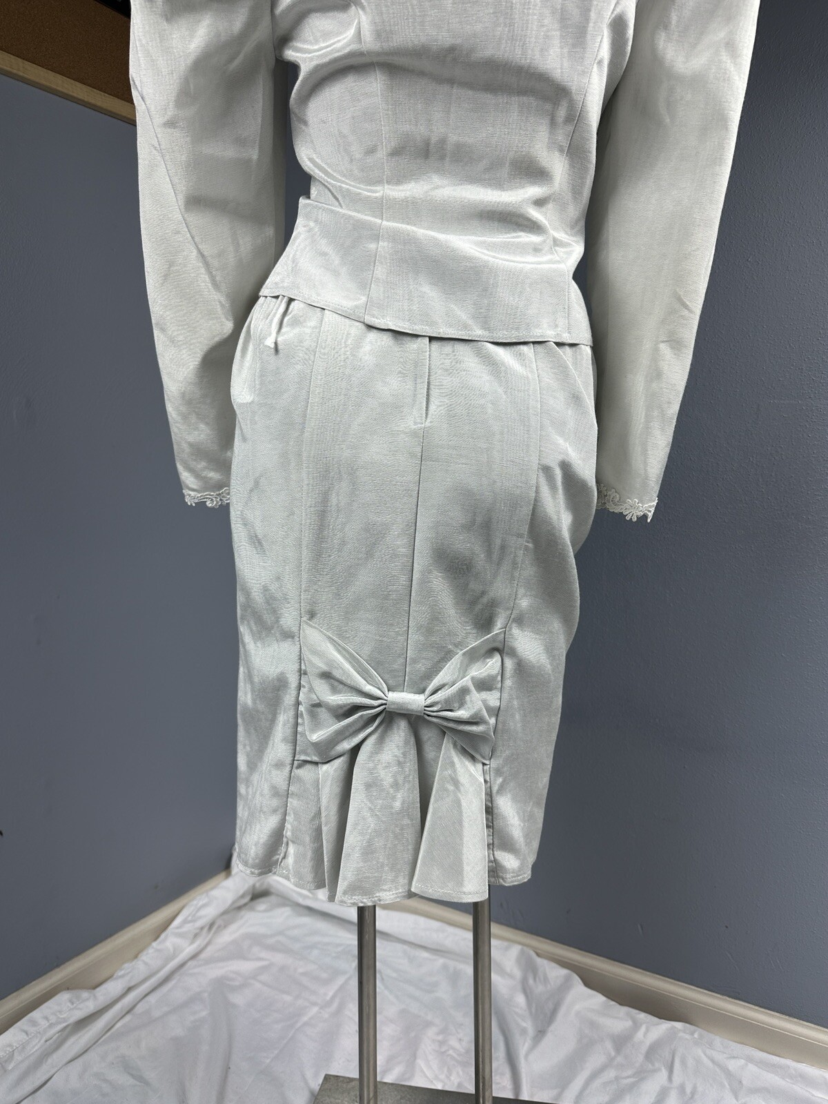 Vtg 2pc Gunne Sax By Jessica McClintock Jacket & Skirt Outfit Set Pale Gray 5/6