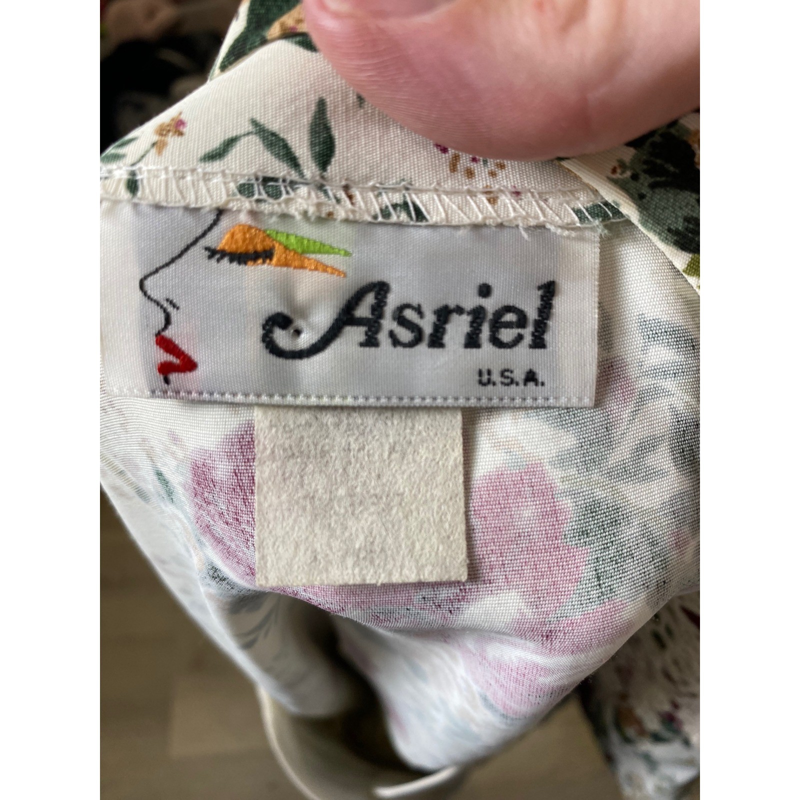 Vintage Asriel USA Floral 2 Piece Skirt Set Lace Trim Crochet Buttons 80s 90s L
