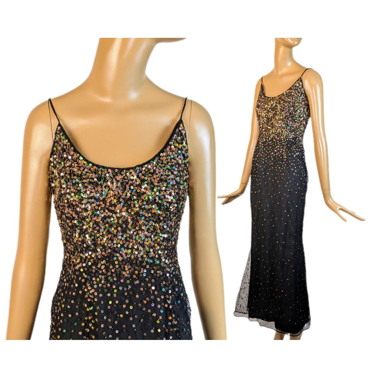 Lillie Rubin Riazee India hand beaded sequin maxi dress sleeveless 90s gown