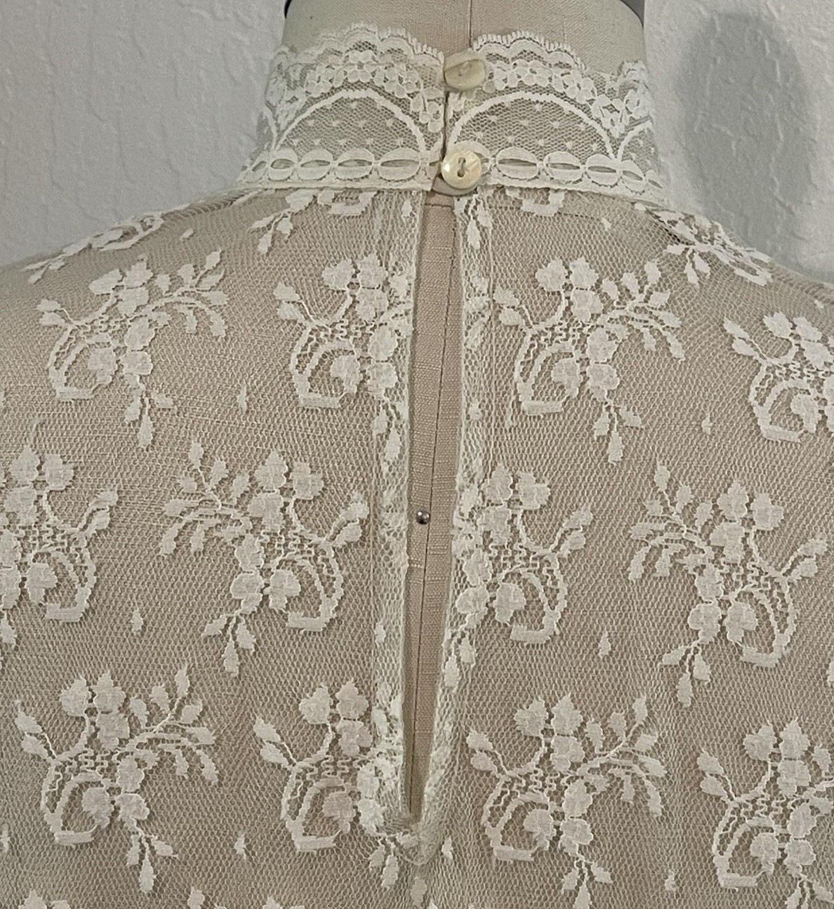 Vintage Ivory Lace Sheer Dress/Wedding/Evening/Prom/Formal Whimsy Bust 38”