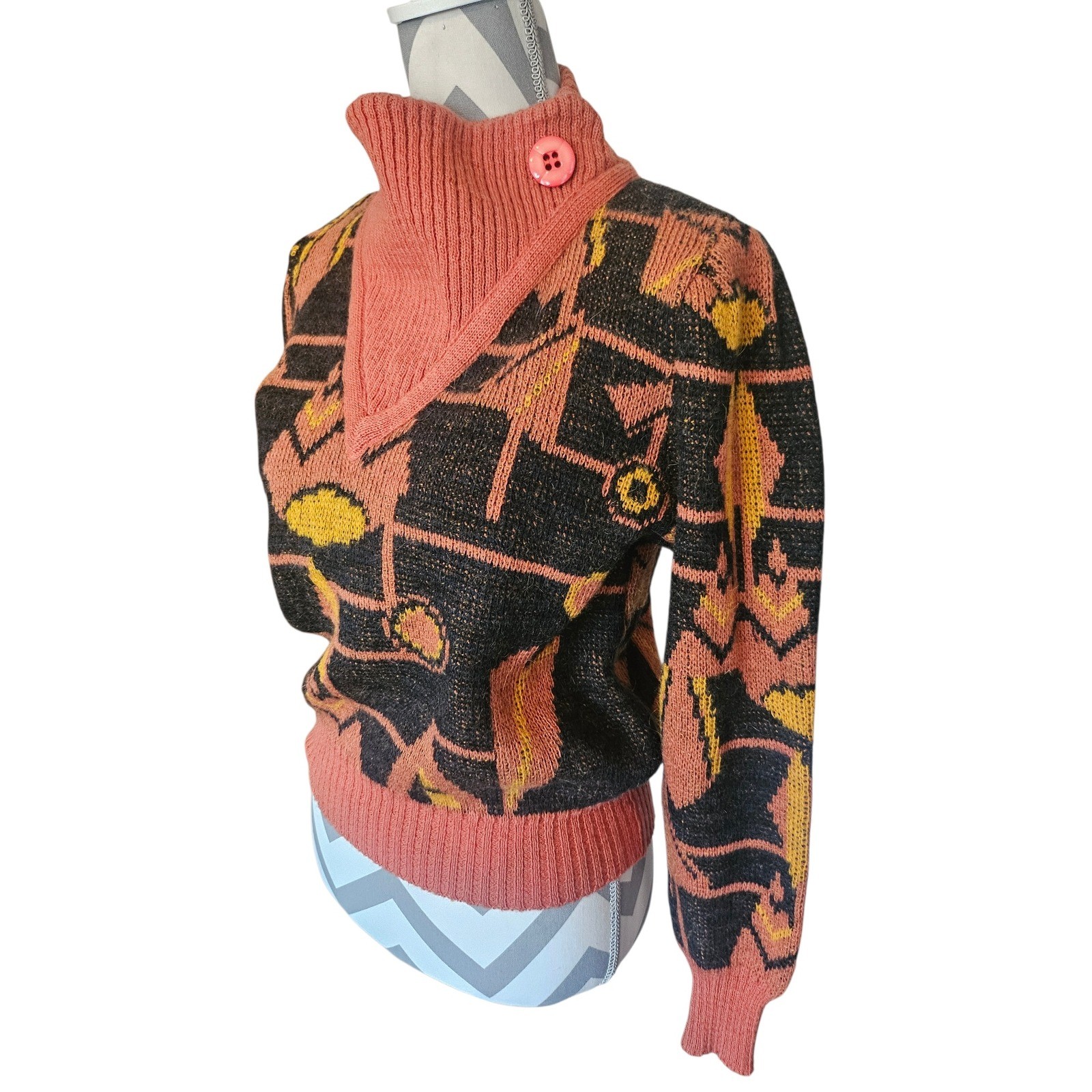 Vintage 80’s CR Sweater Merino Wool & Hare Fur Geometric Avant Garde Funnel Neck