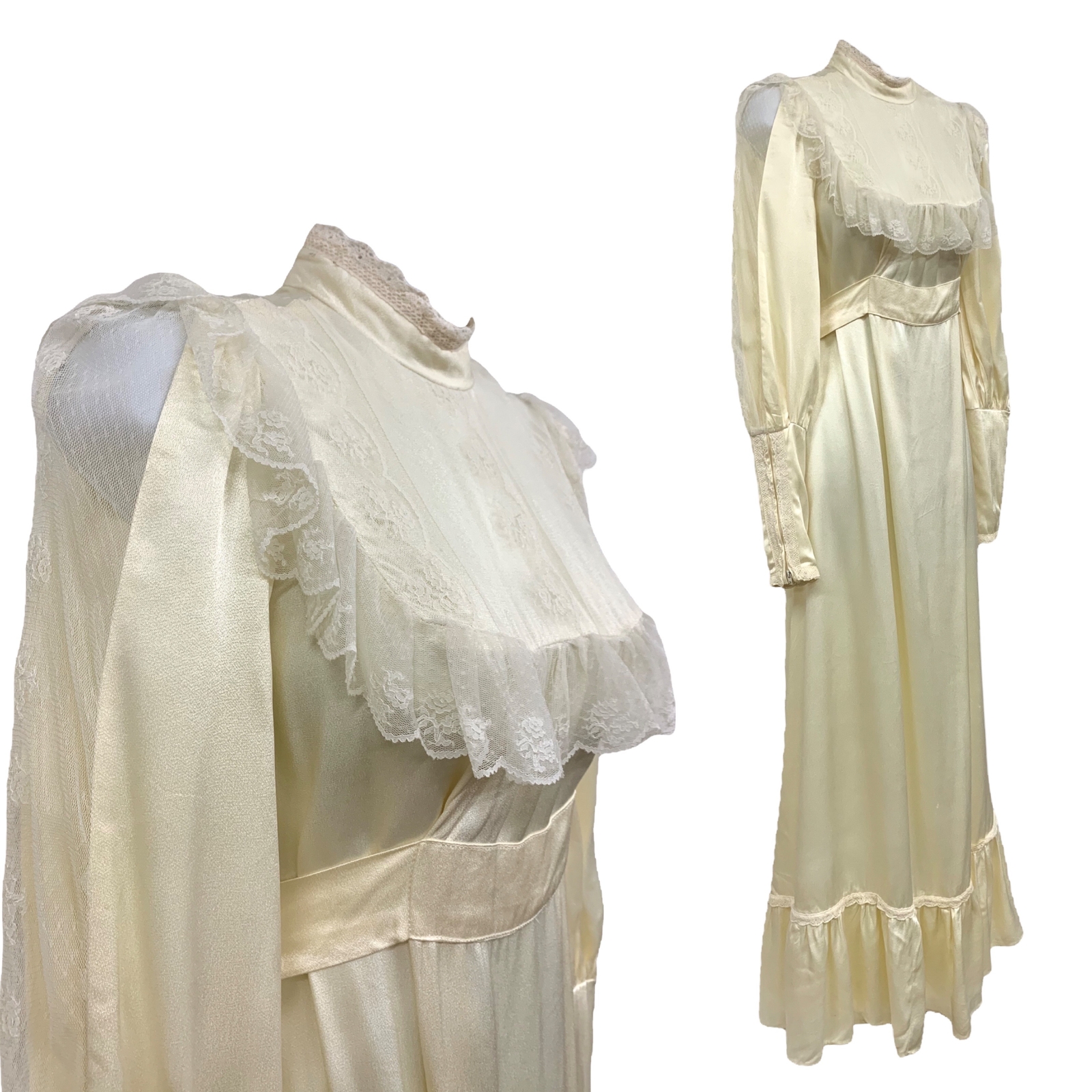 Vtg Vintage 1970s 70s Gunne Sax Gunnies Ivory Satin and Lace Wedding Dress