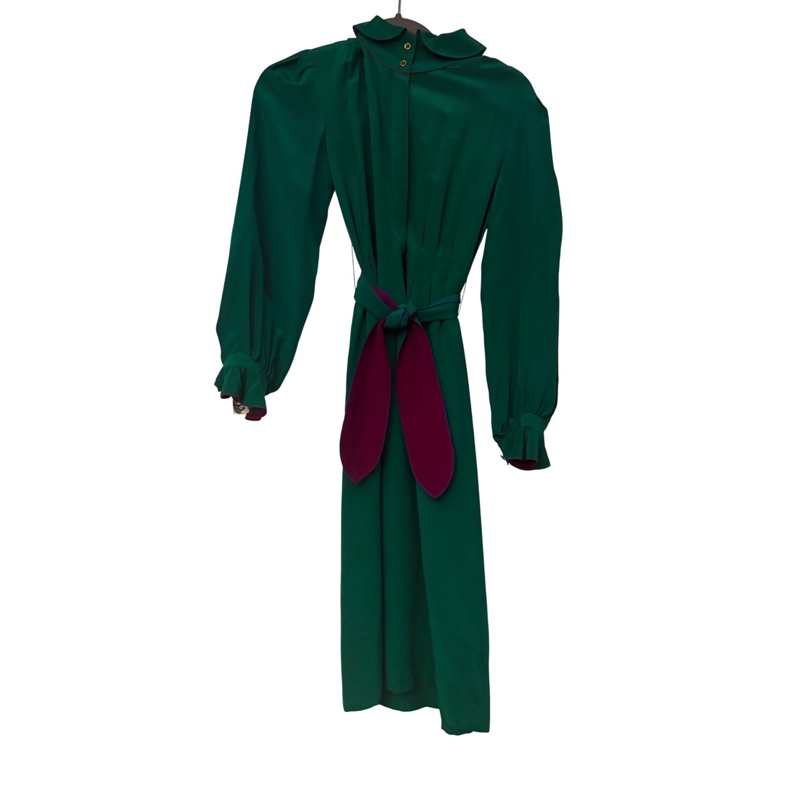 Francesca di Damon for Starington Vintage 100% Silk Green Midi Dress Petite 2