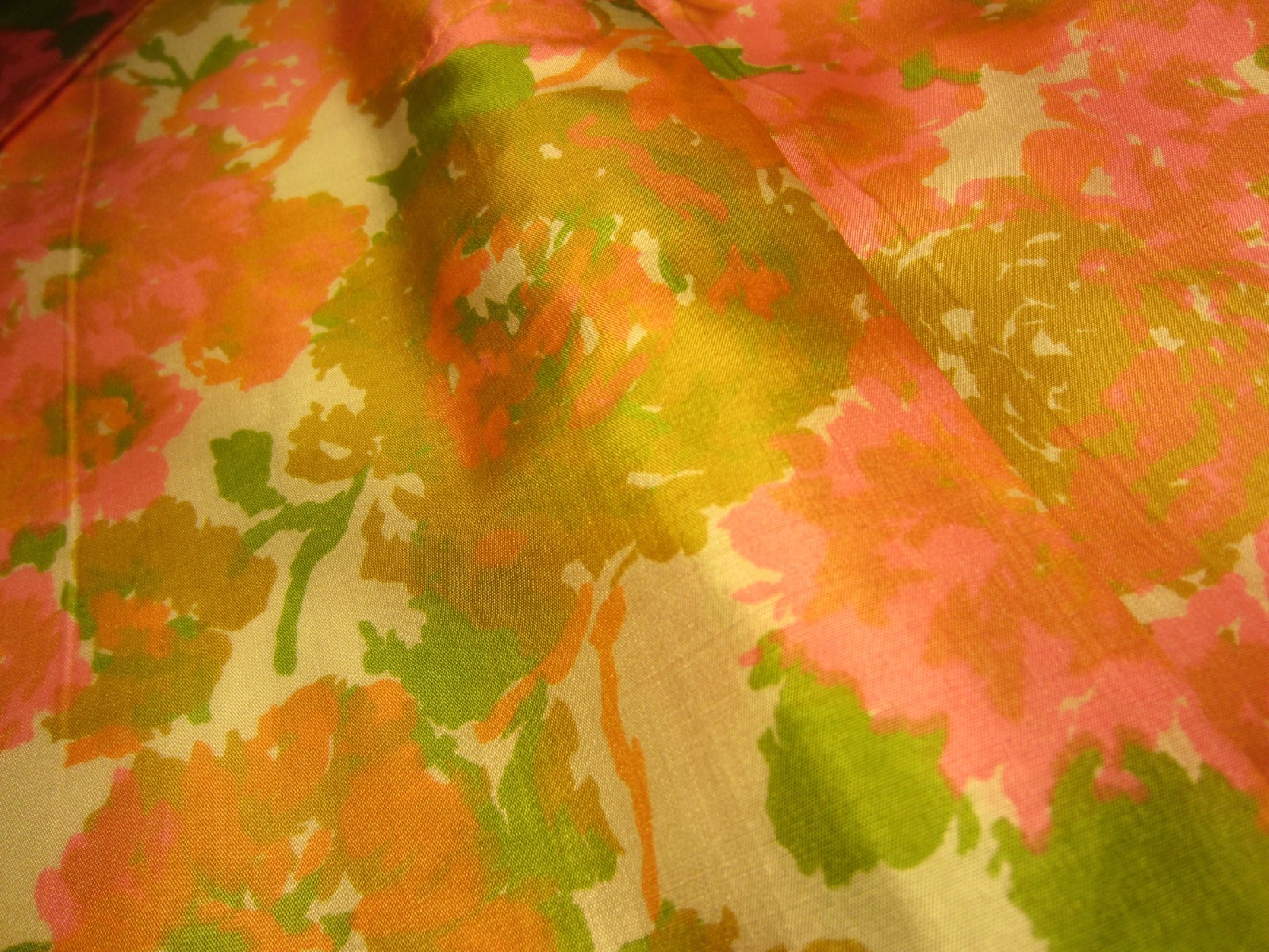 Vintage~Hand Sewn Silk Dress/Belt~60’s Era~Pink/Orange/Olive/Cream~Form Fitting
