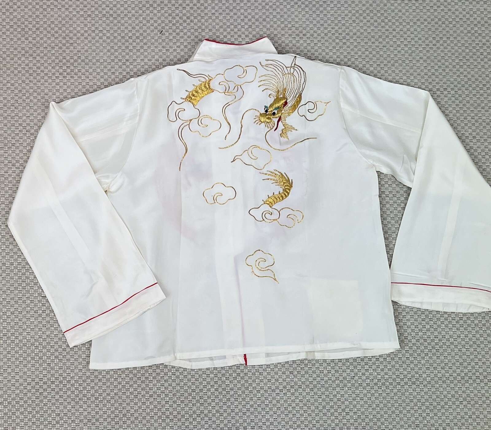 1940s Vintage Asian Japanese White gold Embroidered Dragon Pajama pant top set