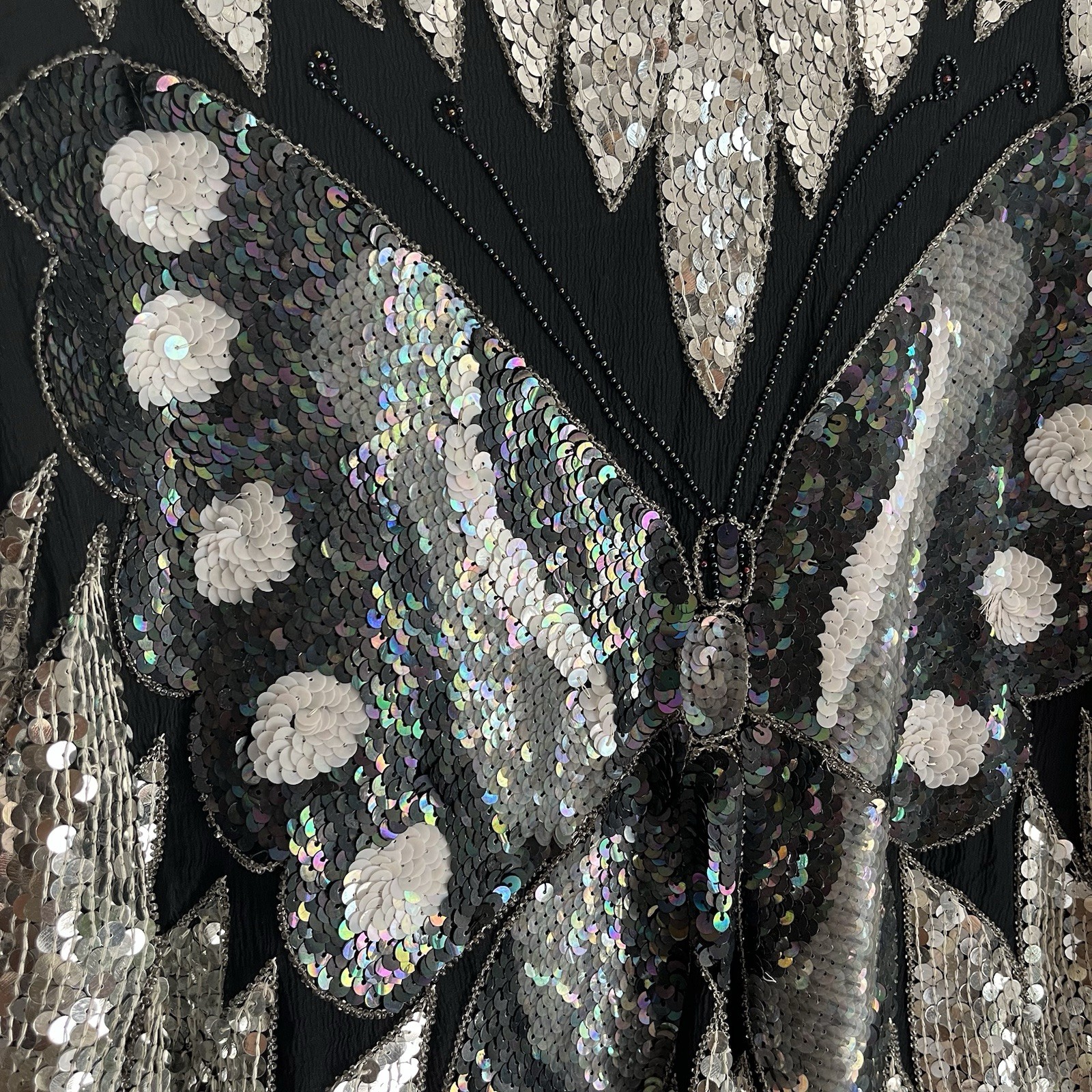 Vintage 70s/80s Women’s Silk Disco Sequin Gatsby Flapper Beaded Butterfly Top