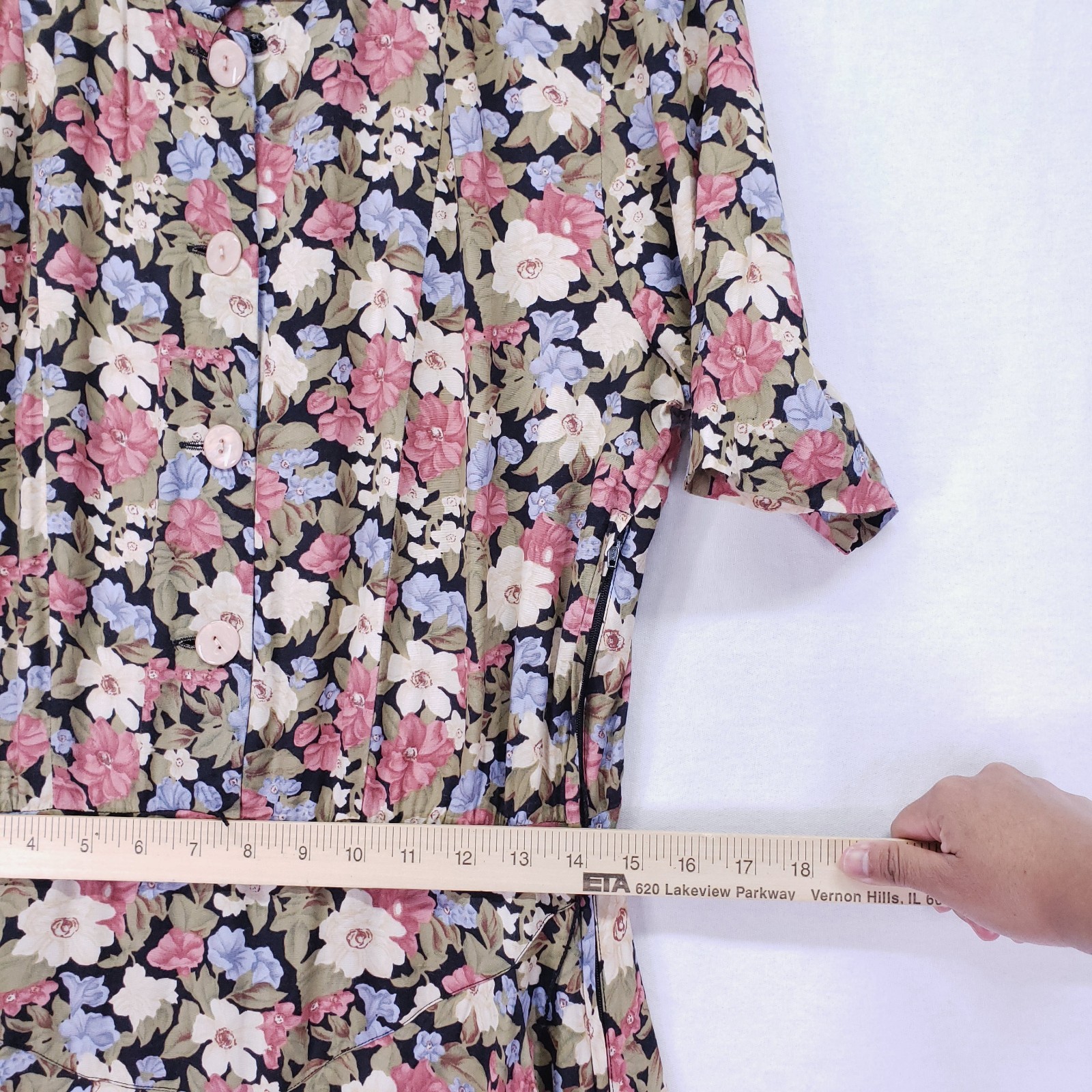 Vintage ED Michaels Melanie Drucker Floral Tea Midi A-line Cottagecore Dress