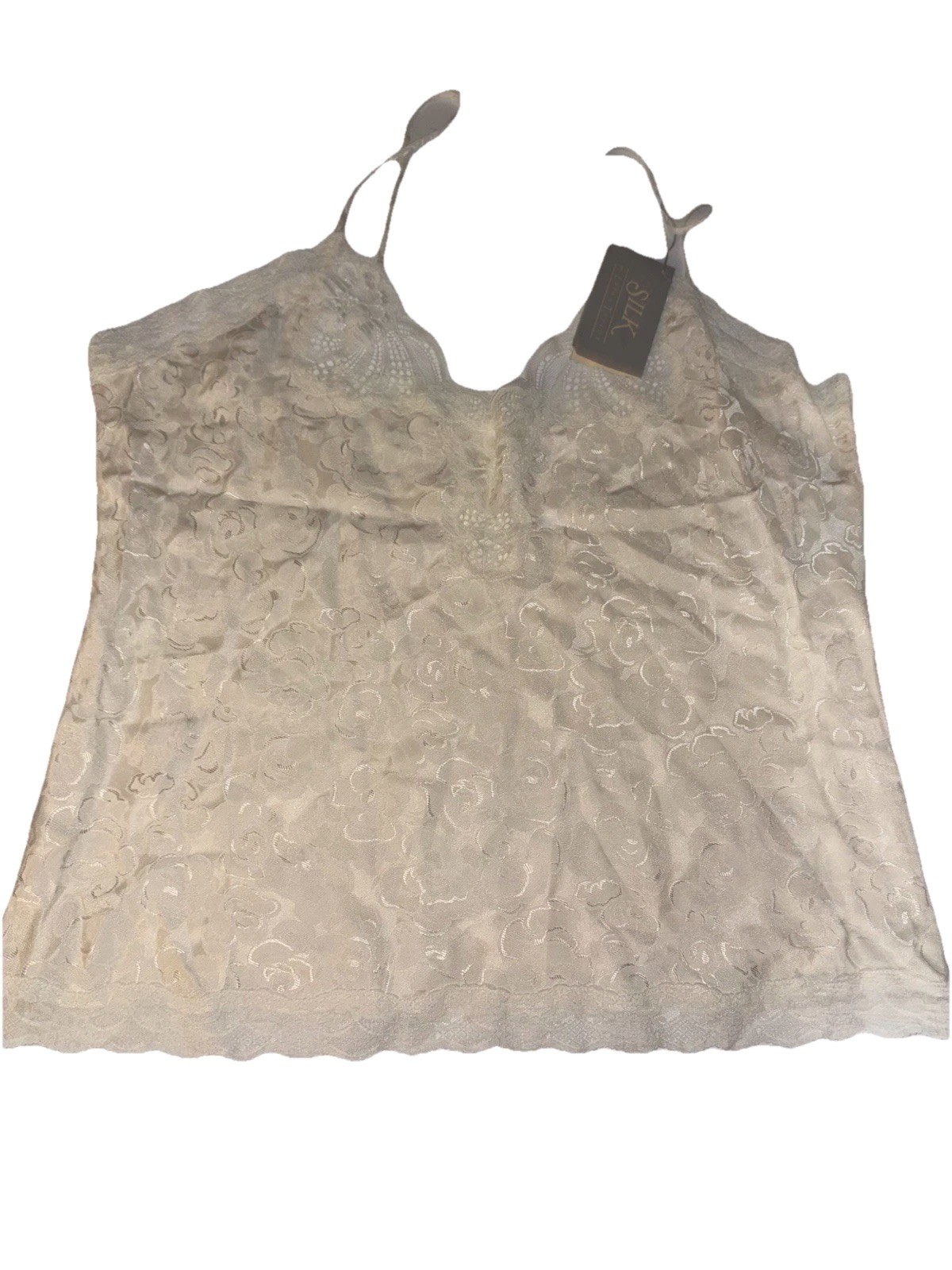 NWT SILK Erika Taylor 100% Silk Floral Lace Trim Camisole Top Ivory Sz M Y2K
