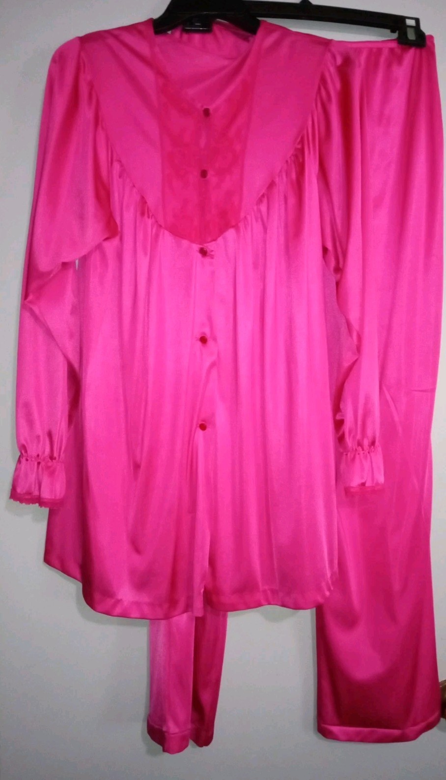 Vintage Nancy King Piegnor Top & Matching Pants Pajamas Antron III Fushia Large