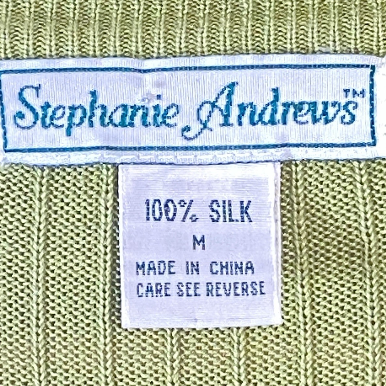 Vintage 80s 90s Size Sm 100% Silk Ribbed Knitwear Lime Sweater Stephanie Andrews