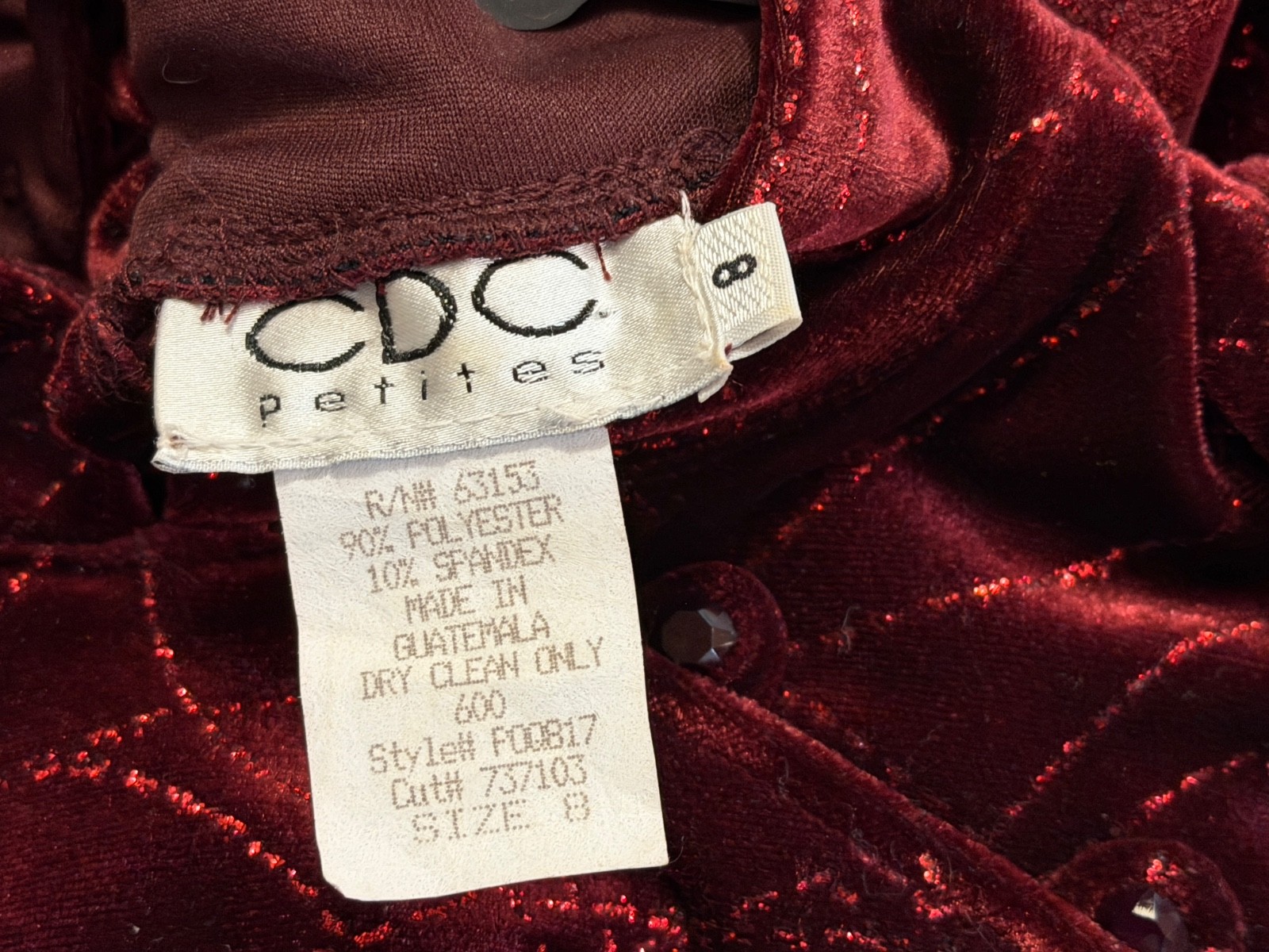 Vintage CDC Long Dress Size 8 Red Polyester Velvet Glitter