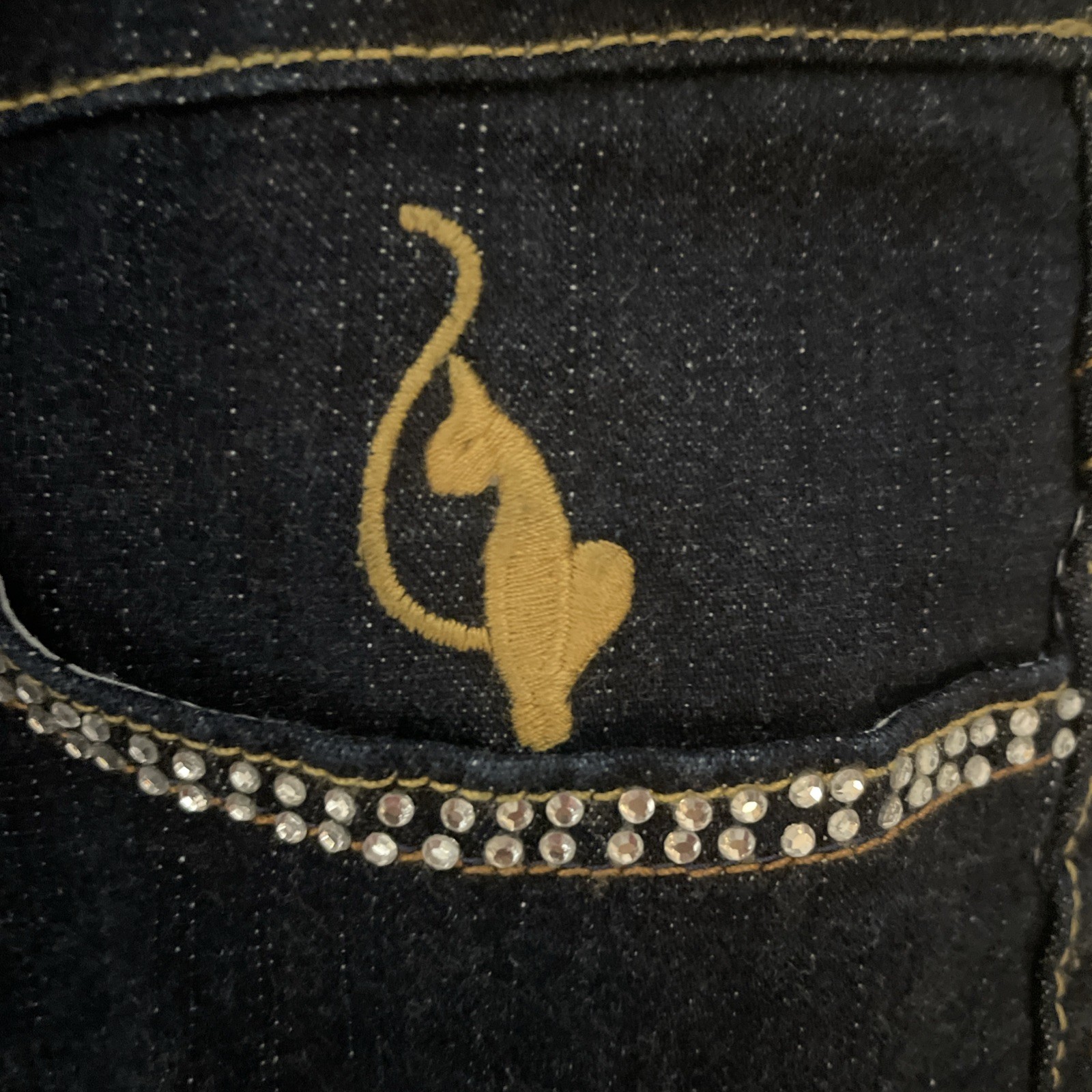 Vintage Baby Phat Rhinestone Cat Logo Straight Jeans Y2K Bling Dark Wash Size 13