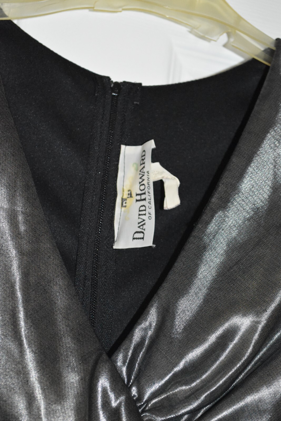 80s DISCO David Howard Silver Metallic Satin Jumpsuit One Piece Lounge petite 12
