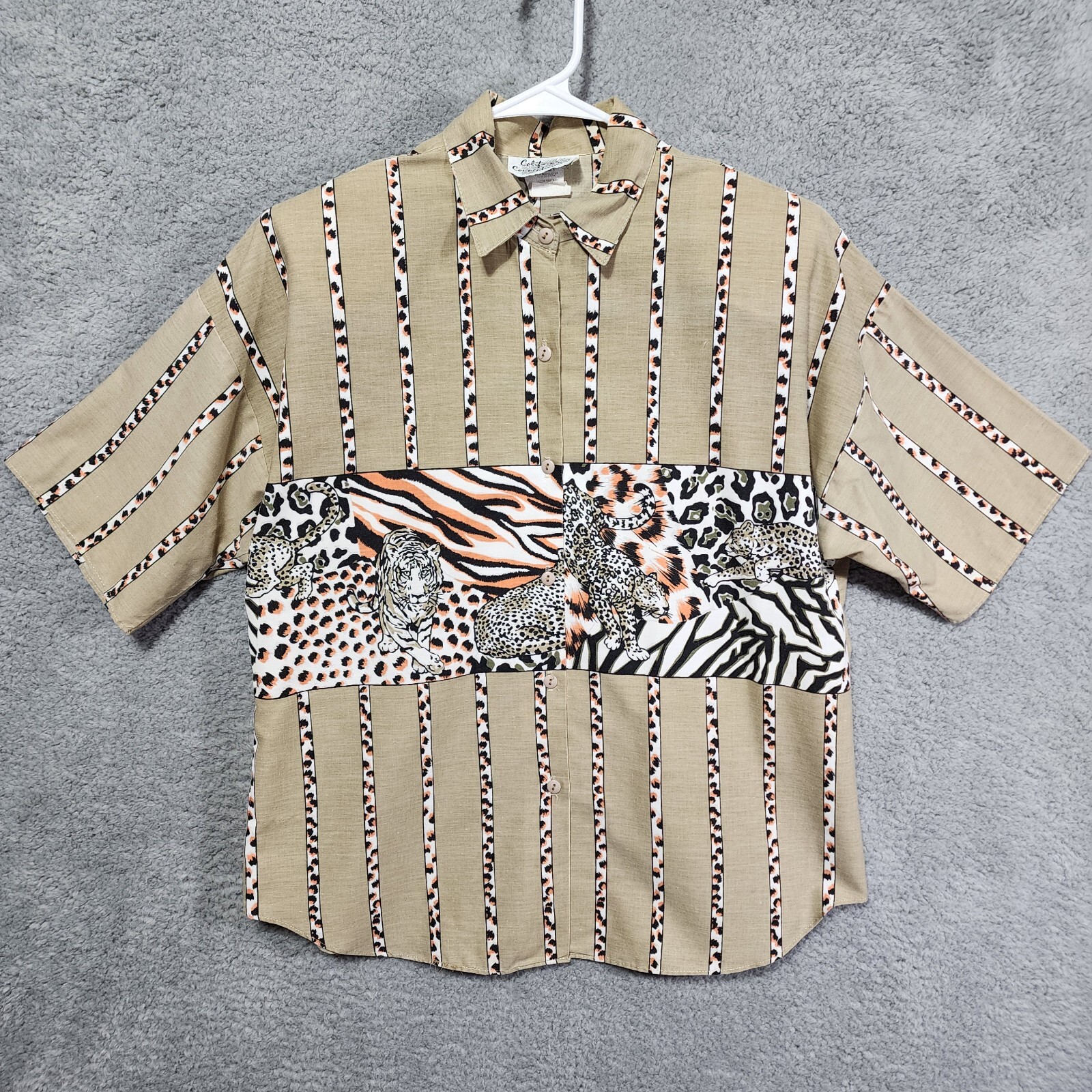 California Connection Shirt Womens Large Blouse Safari Animal Print 80’s Vintage