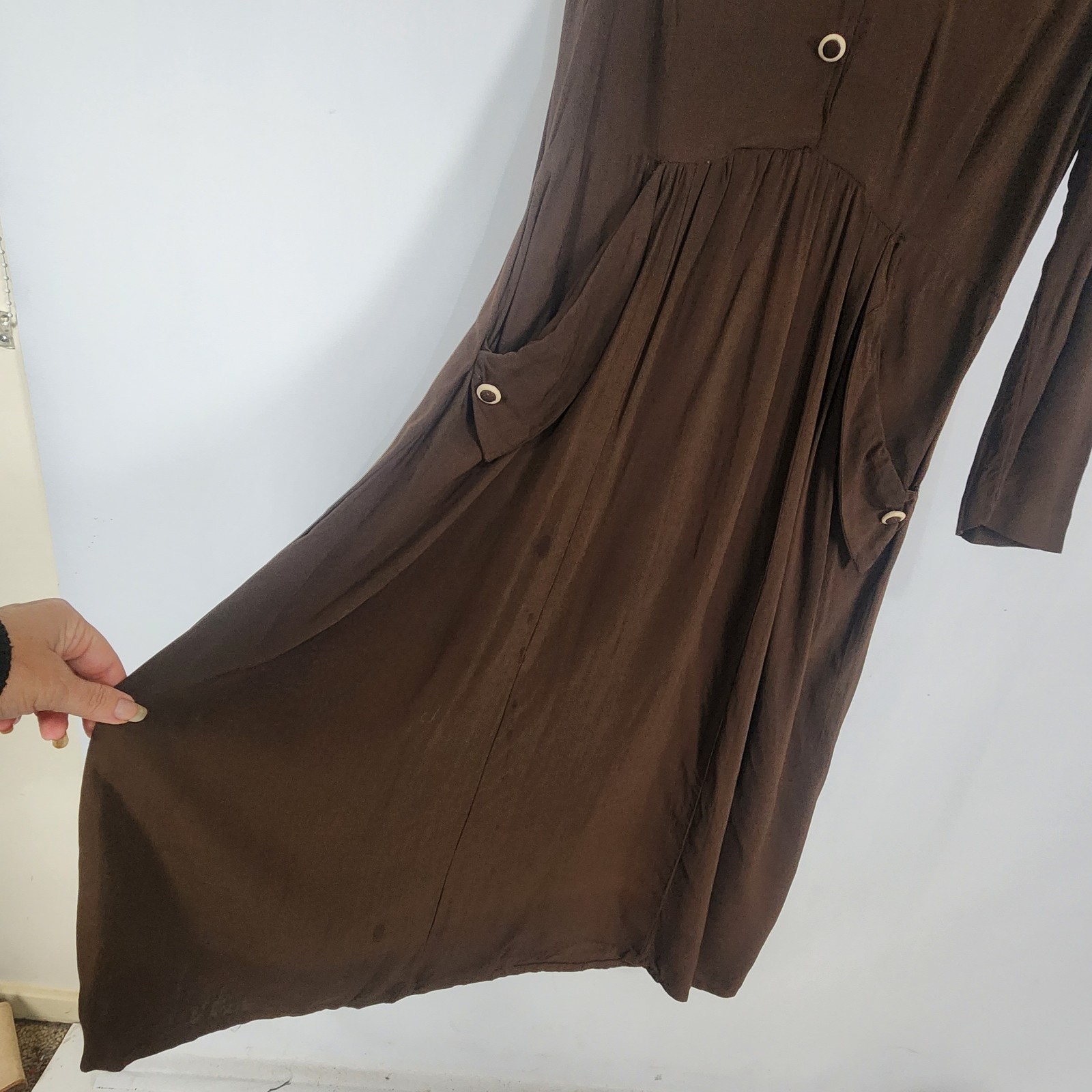 Original 40s Brown Dress M Hollywood Glamour WWII Pinup Land Girl Swing Dance