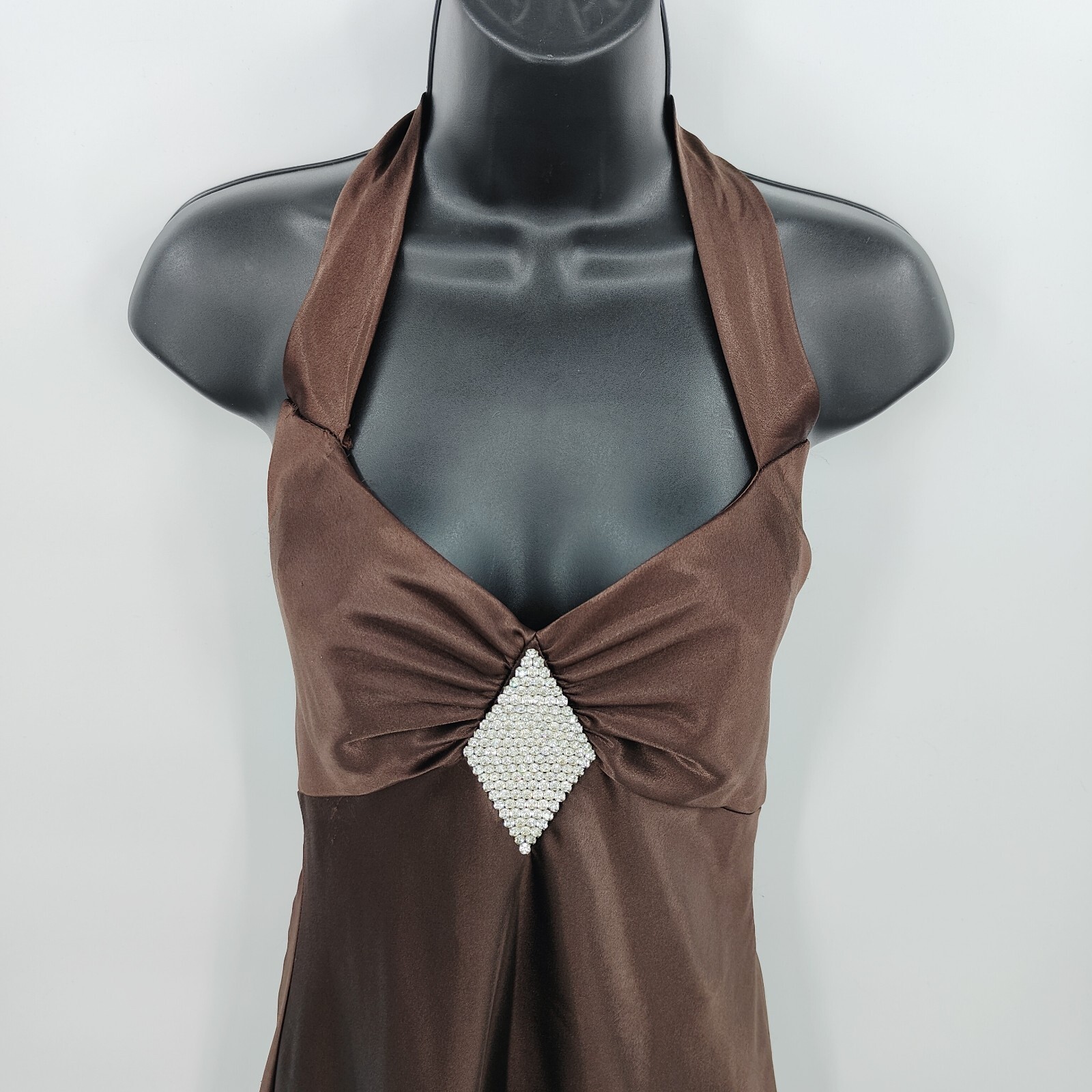 Vintage Jessica McClintock Chocolate Brown Satin Halter Gown Size 5/6