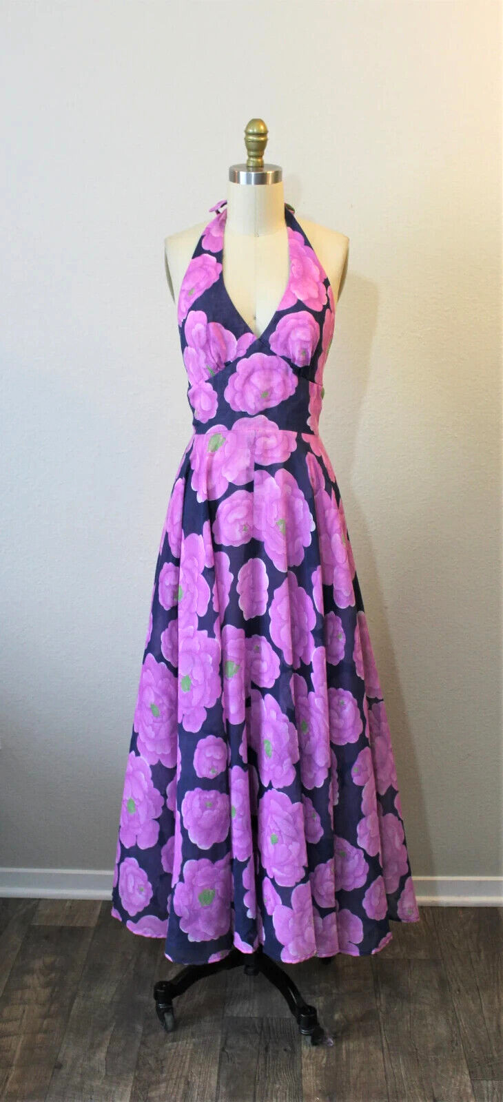 VTG 70’s floral voile halter dress full sweep skirt and matching jacket