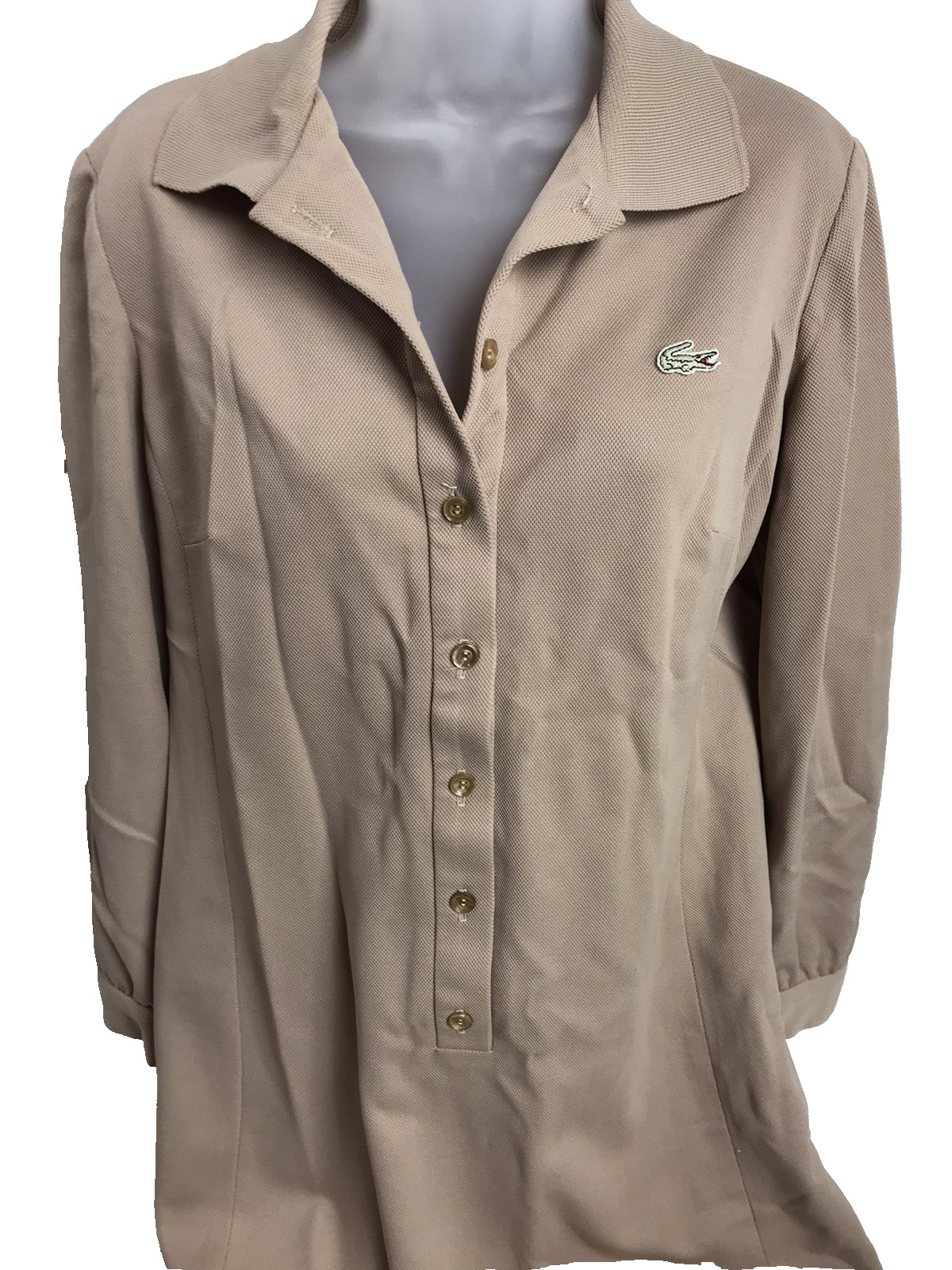 Vtg David Crystal Lacoste Dress Tan Button Front Preppy 14 70s 80s Union Label