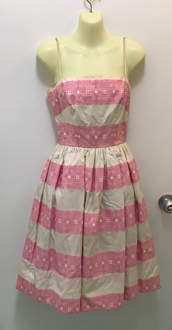 Vintage 60s 70s Lanz Pink White Striped Sundress Preppy Cottage Retro Feminine