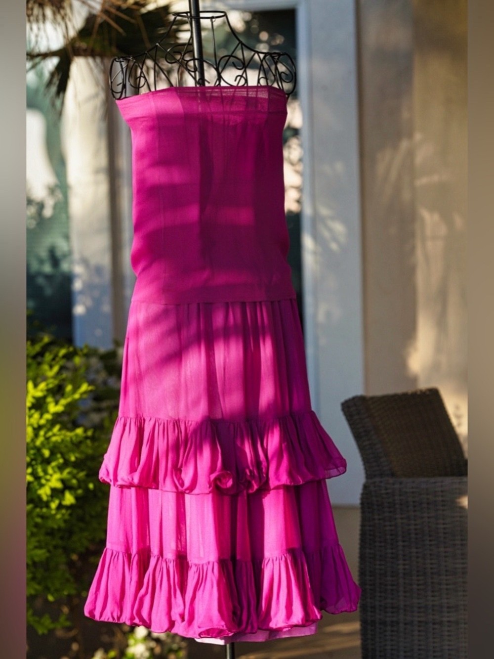 VINTAGE 1980s Pancaldi & B. Italy Silk Tiered Skirt Set – Size 0 (Fuchsia)