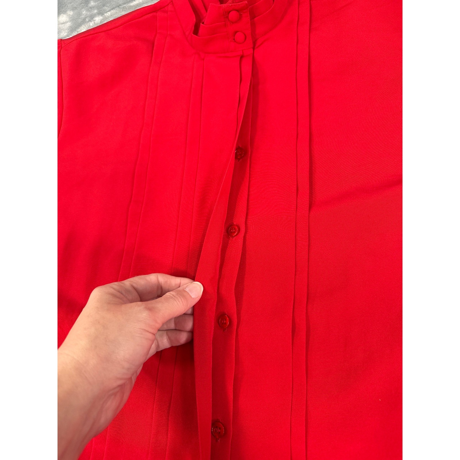 Hill Archer Vintage Red Pintuck Pleated Mock Neck Blouse 44 bust, Secretary