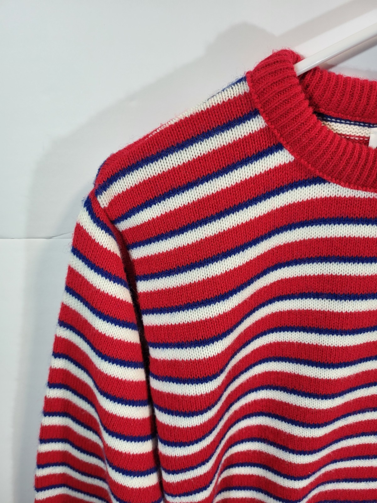 Picket & Post Sweater Women’s Small Striped Red White Blue Crew Neck Vintage 80s