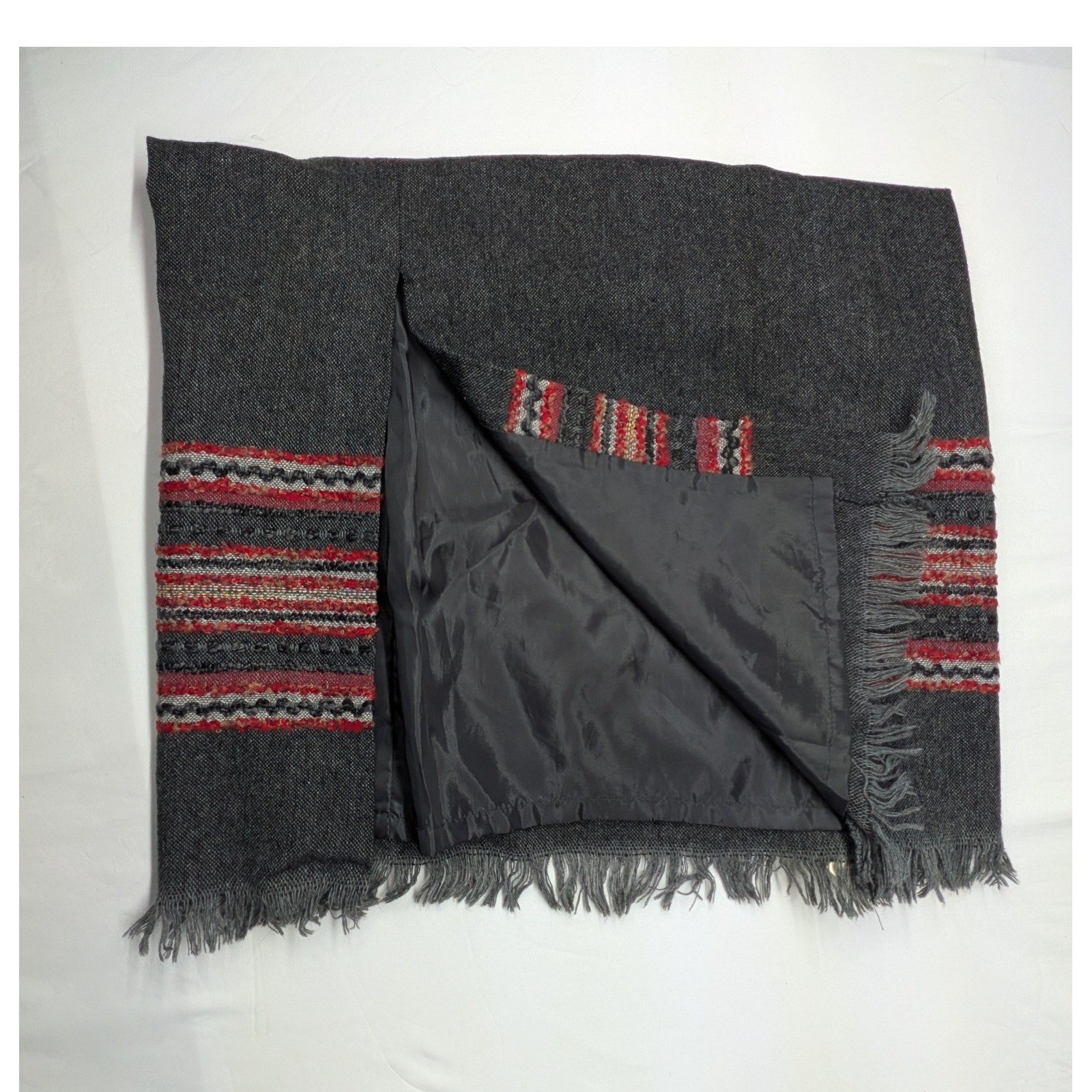 Sag Harbor Petite Vintage Wool Blend Maxi Skirt Gray Red Fringed Tweed 4P