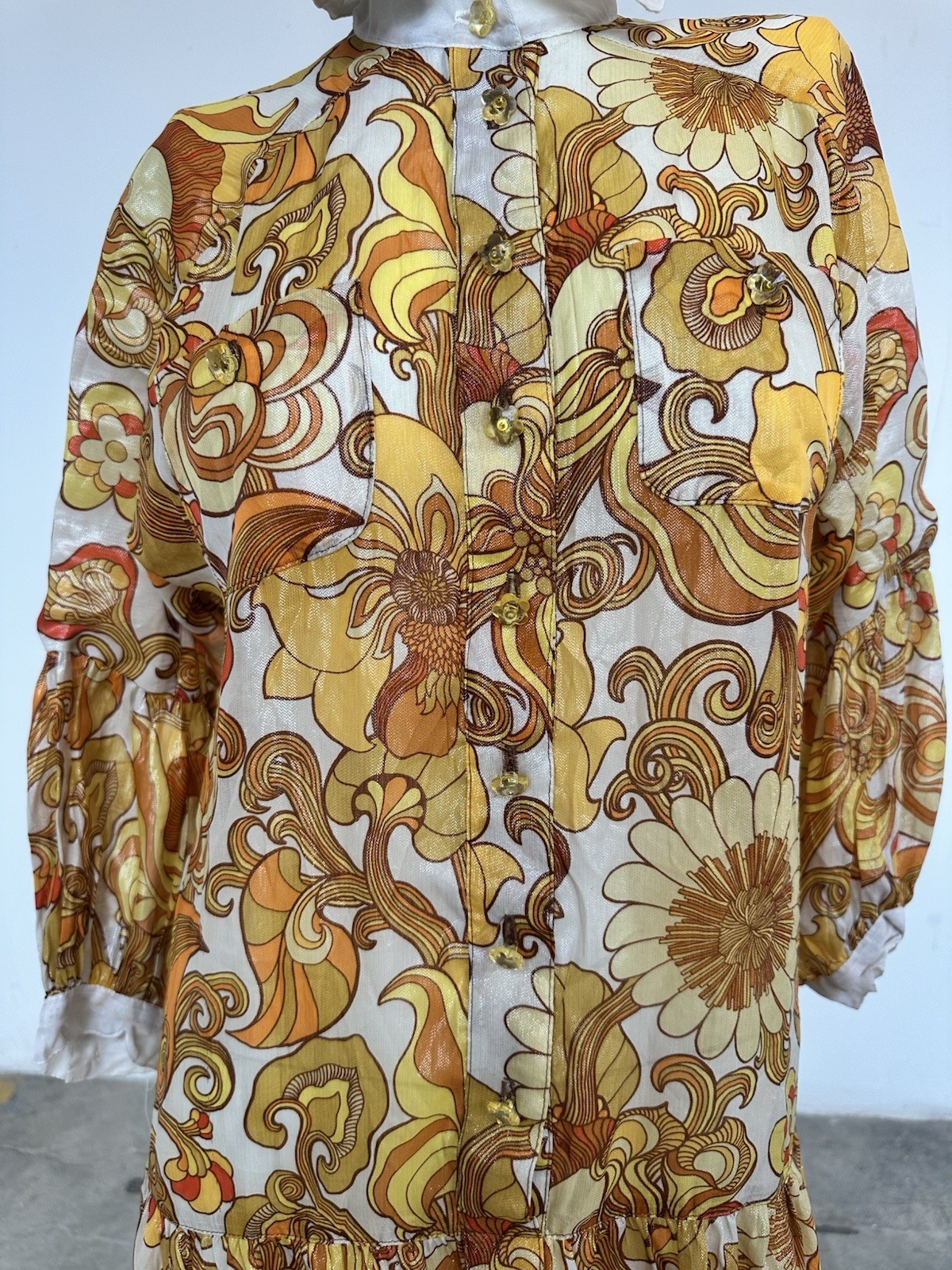 Vintage Anna Sui Psychedelic Floral Silk Blend Mini Dress Y2K 60s Mod Print