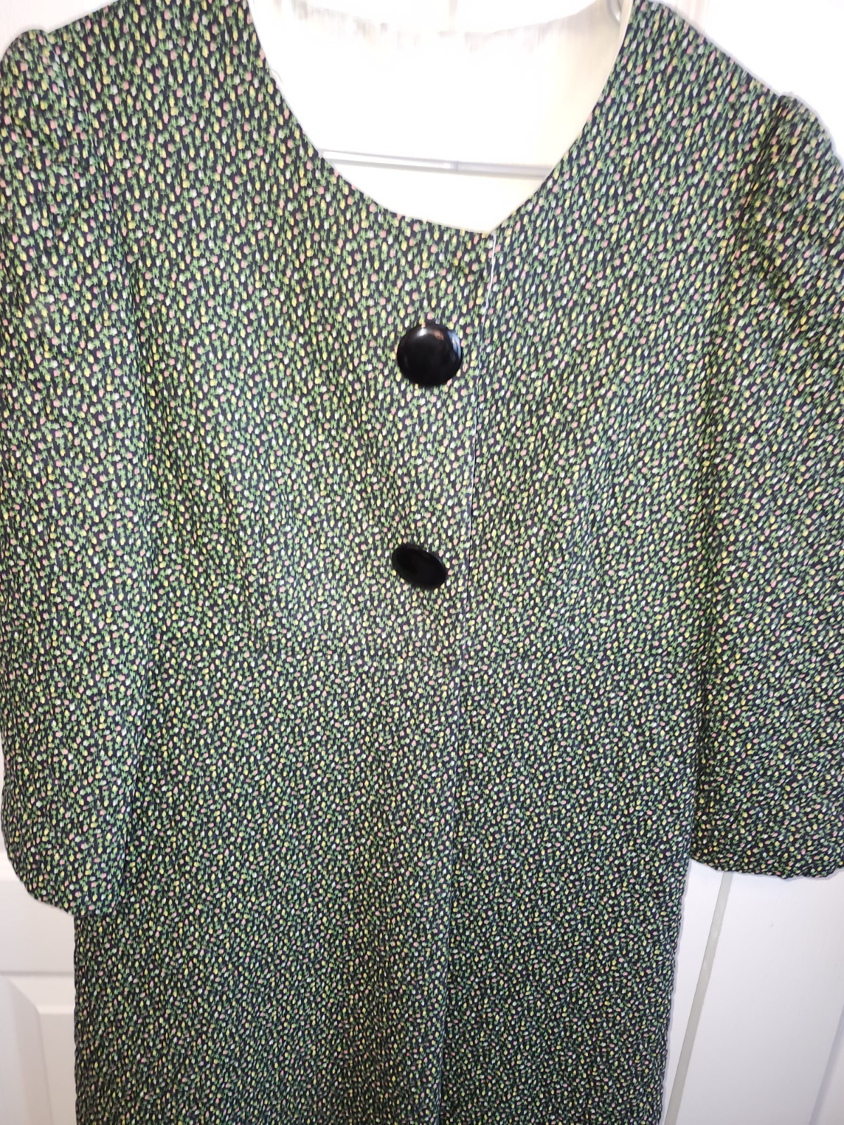 VINTAGE HAND/HOME MADE HOUSECOAT/ROBE QUILTED GRANNIE CORE/AMISH GREEN SZ. S/M