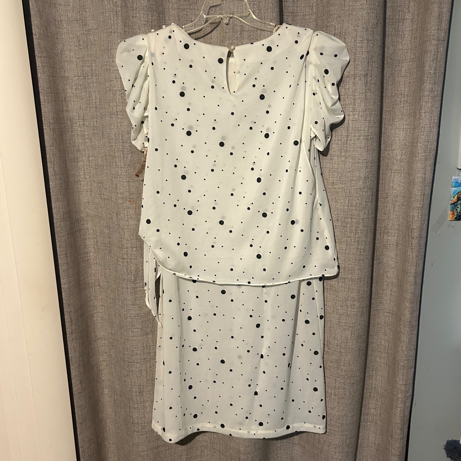 VTG white with black polka dots sheer dress 16 1/2