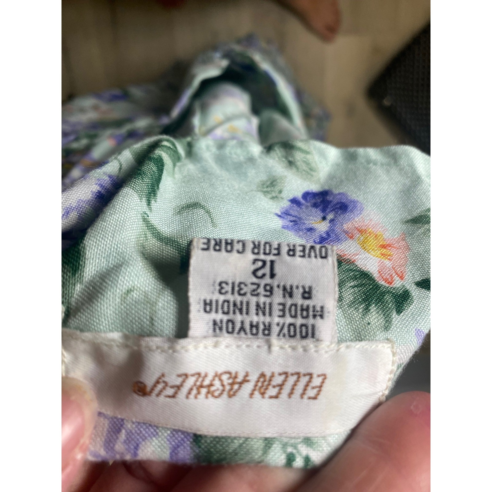 Ellen Ashley Vintage 90s Floral Maxi Dress Mint Green Purple Rayon Size 12 Boho