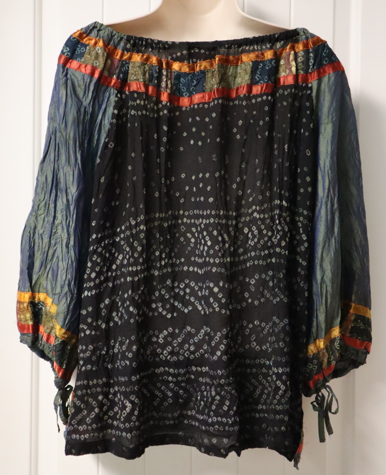 Vintage 1990s ANU by Natural womens Bohemian pure silk sheer blouse size XL