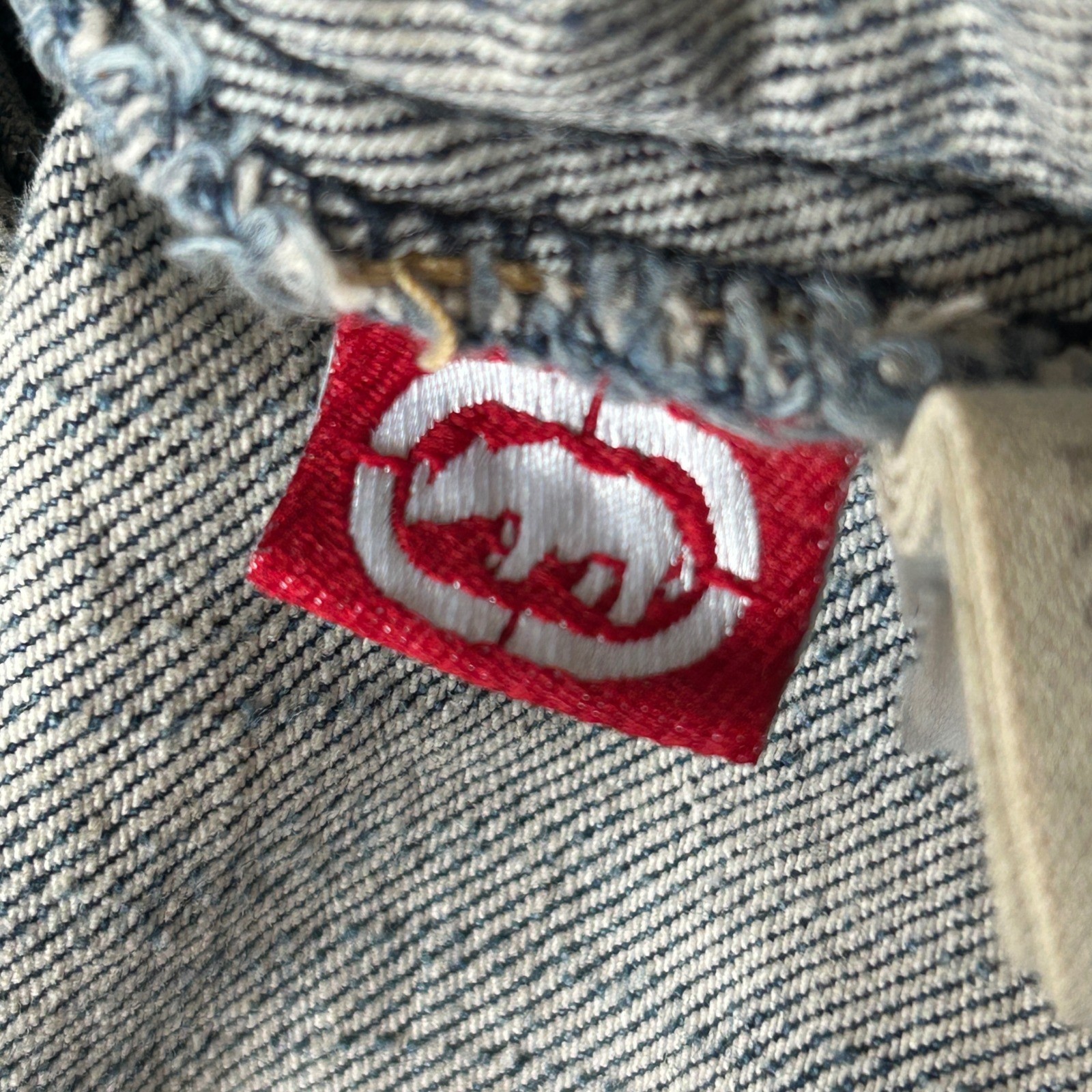 Ecko Red Denim Vest Womens M Blue Distressed Graffiti Y2K VTG Streetwear Hip Hop