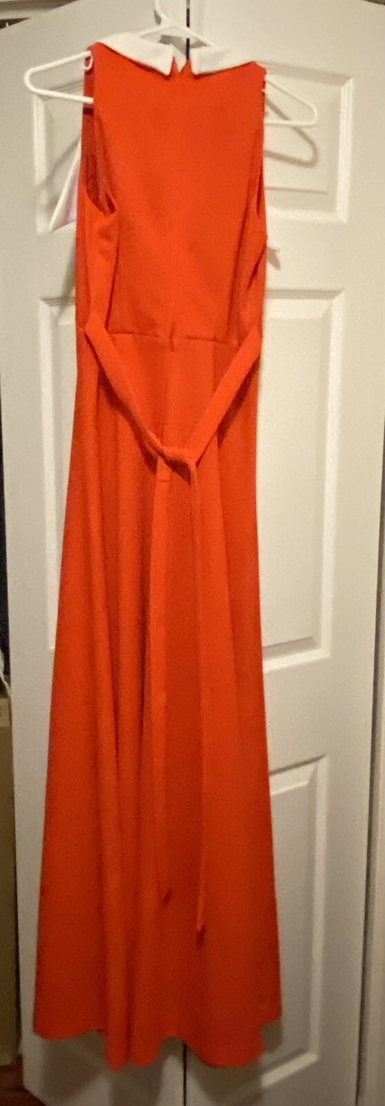Vintage 1960’s The House of Nu-Mode. Red Maxi Dress with White Collar. Like New