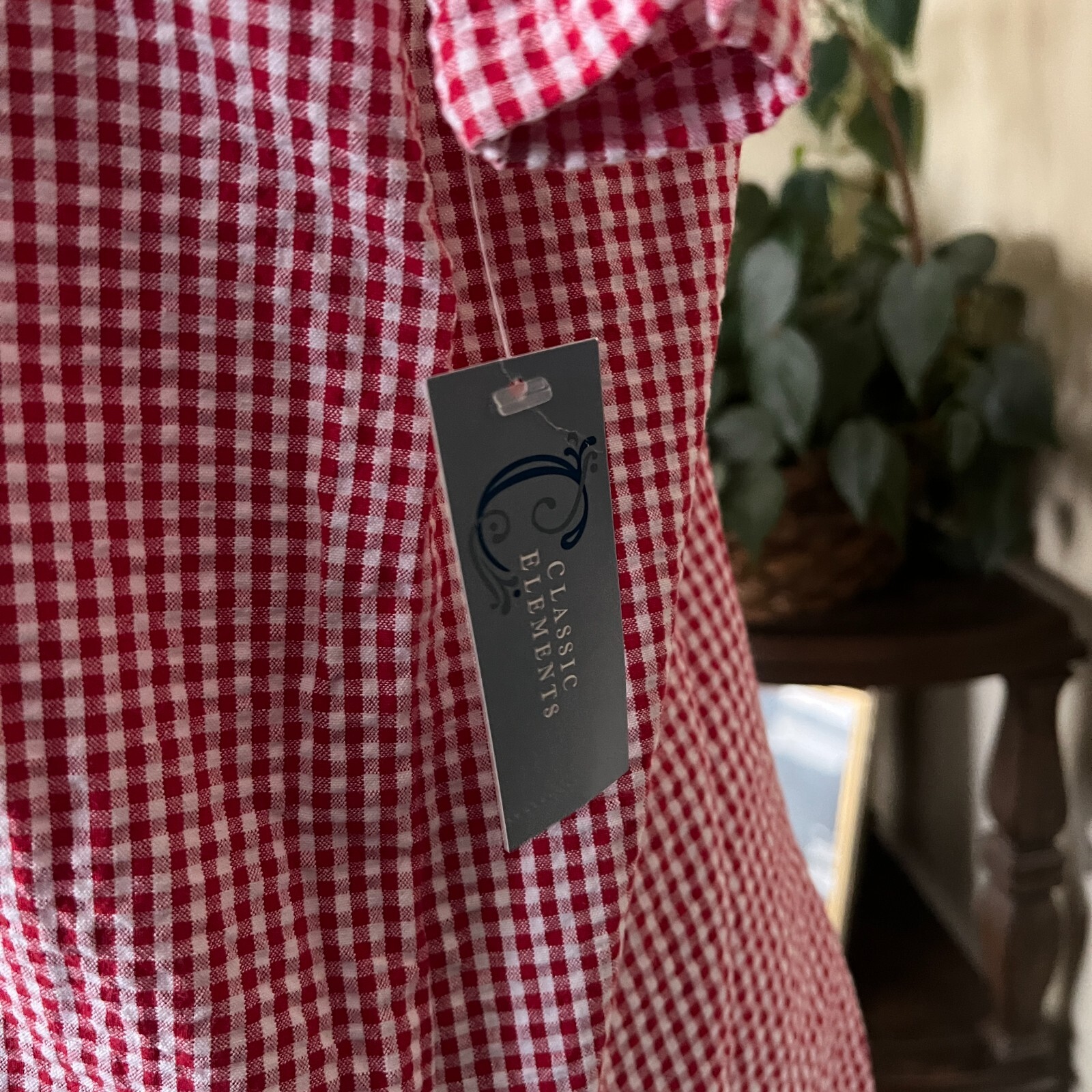 Classic Elements Vintage Red Seersucker Gingham Button Down Top sz M Deadstock