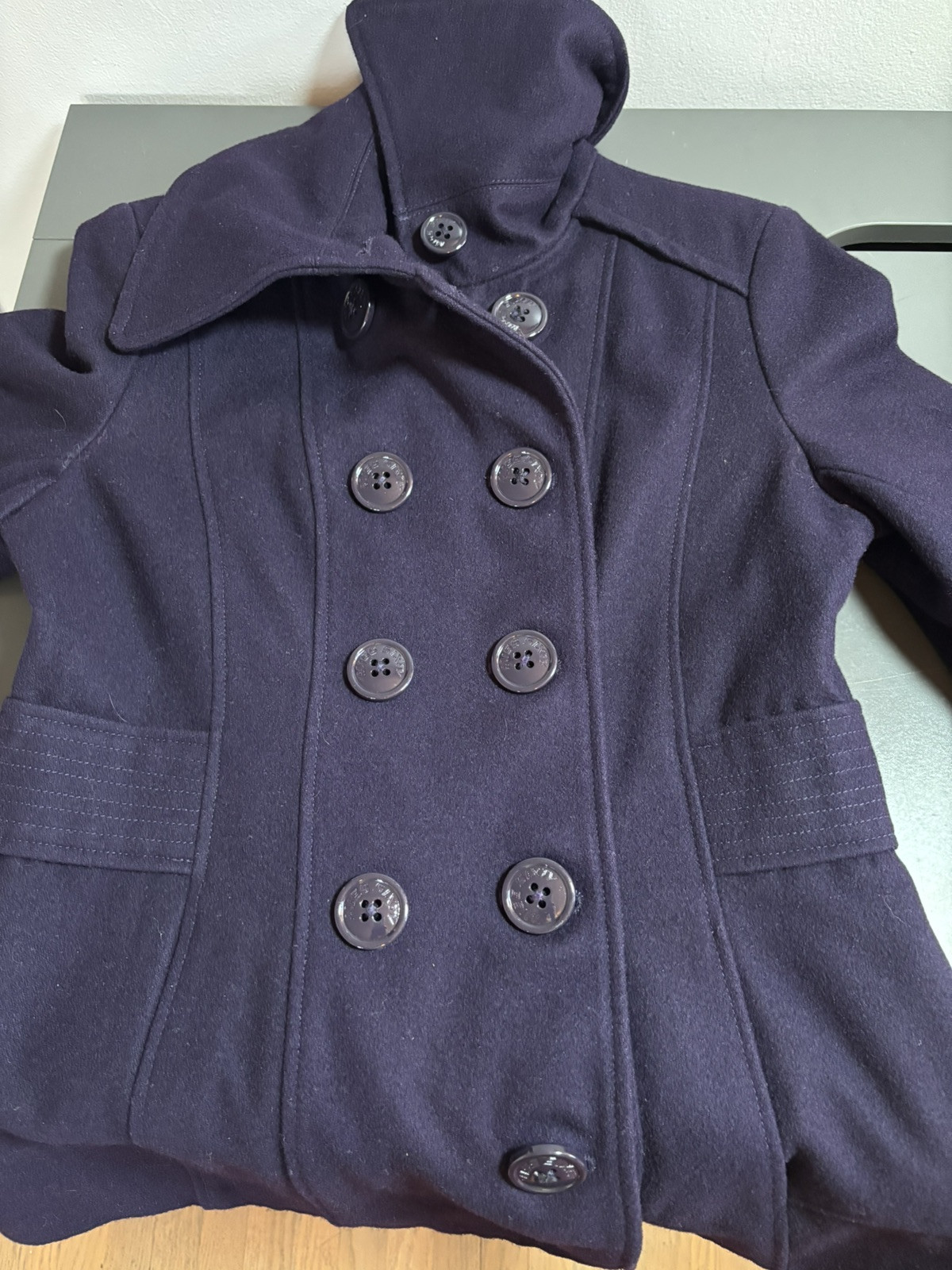 Vintage Y2K M60 Miss Sixty Pea Coat Jacket Purple Wool Fine Tailored Goth Size M