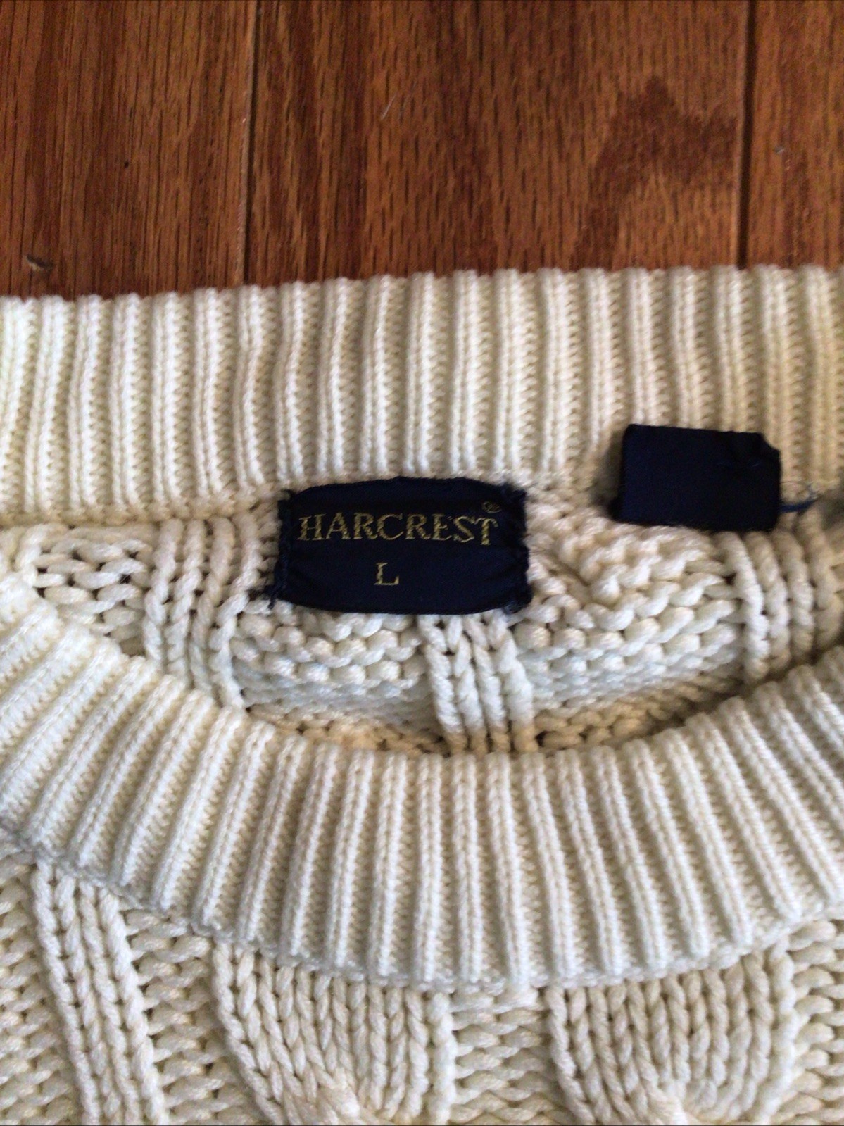 Harcrest Vintage Women’s Cream Classic Fisherman Cable Knit Sweater Large