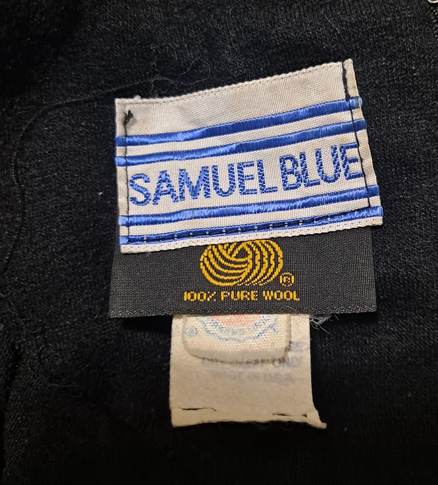Vintage Sz 8 Samuel Blue Black Dress Wool With Leather Waist Corset Detail