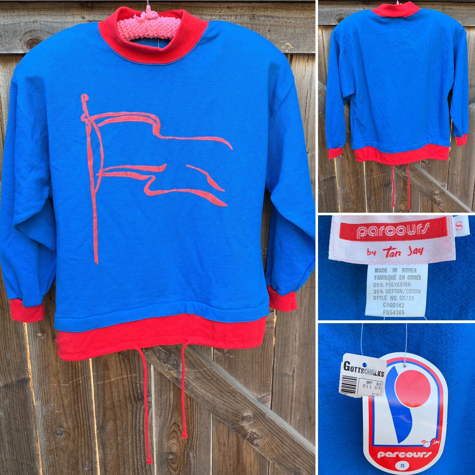 Vintage Parcours by Tan Jay Flag Graphic Sweatshirt Top 80s 1980s Original Tags