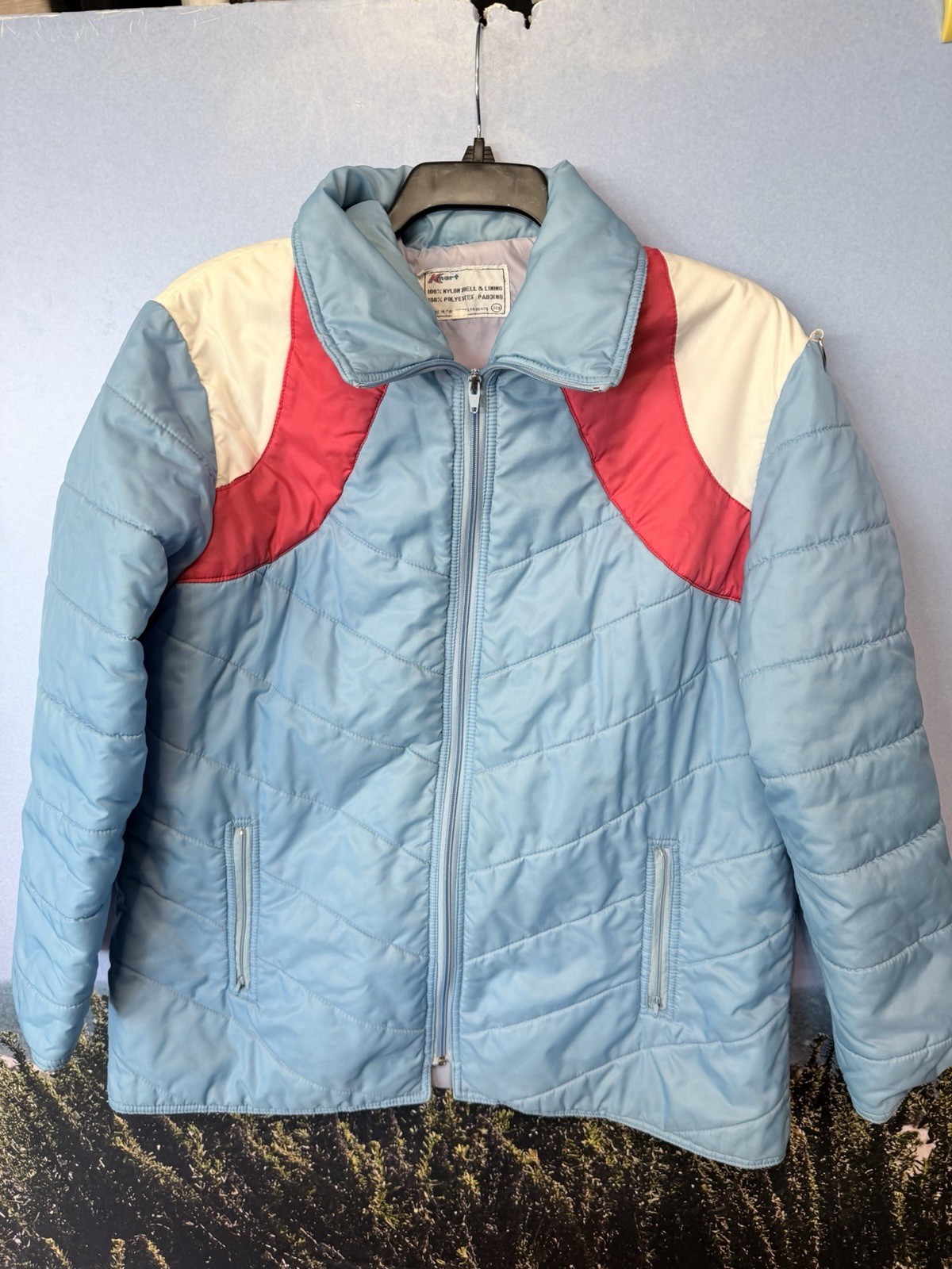 Vintage Kmart Puffer Jacket women’s jacket Multi Color Blue Red Stripes