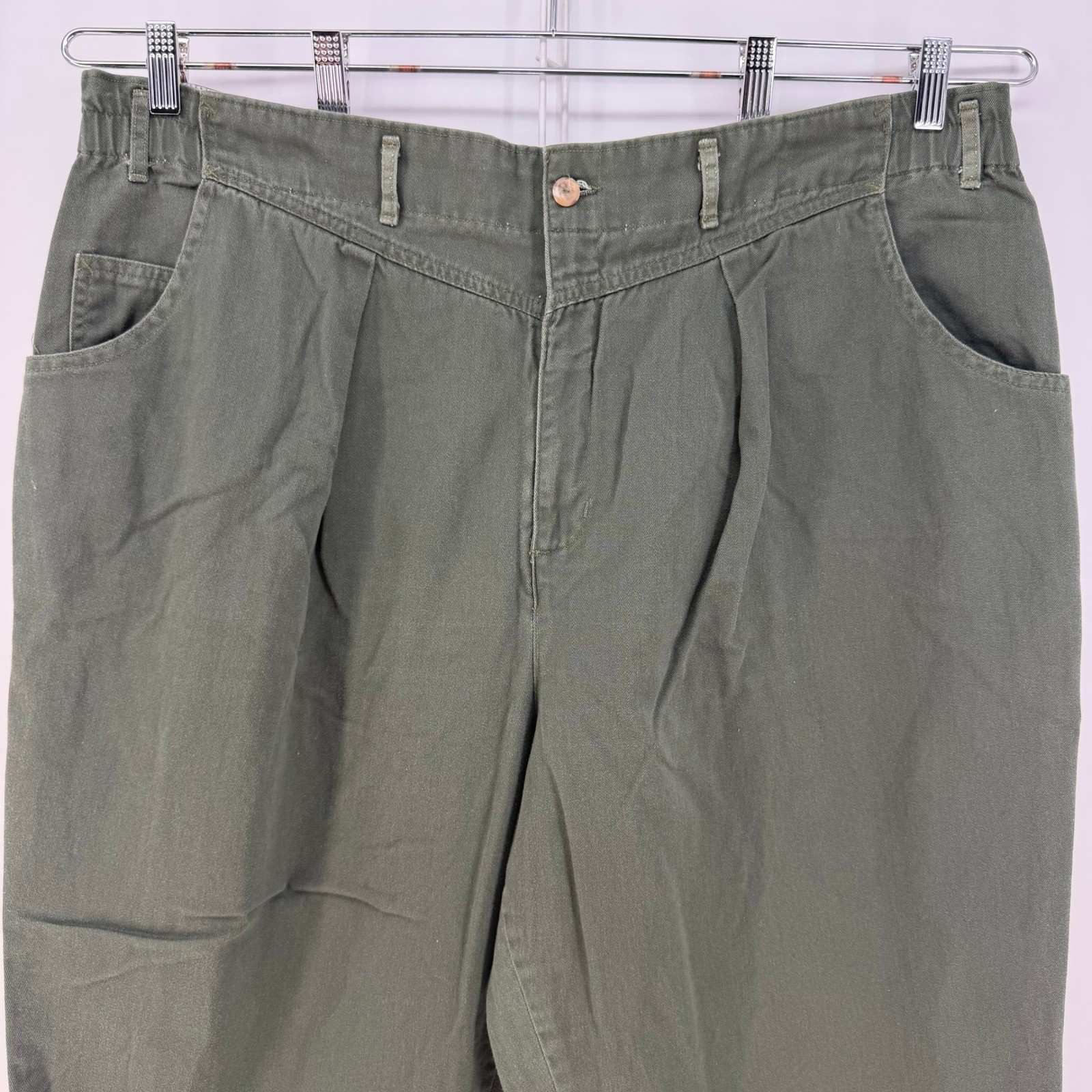 Dockers Pants Womens 24W Green Pleated High Rise Tapered Cotton Vintage 90s USA