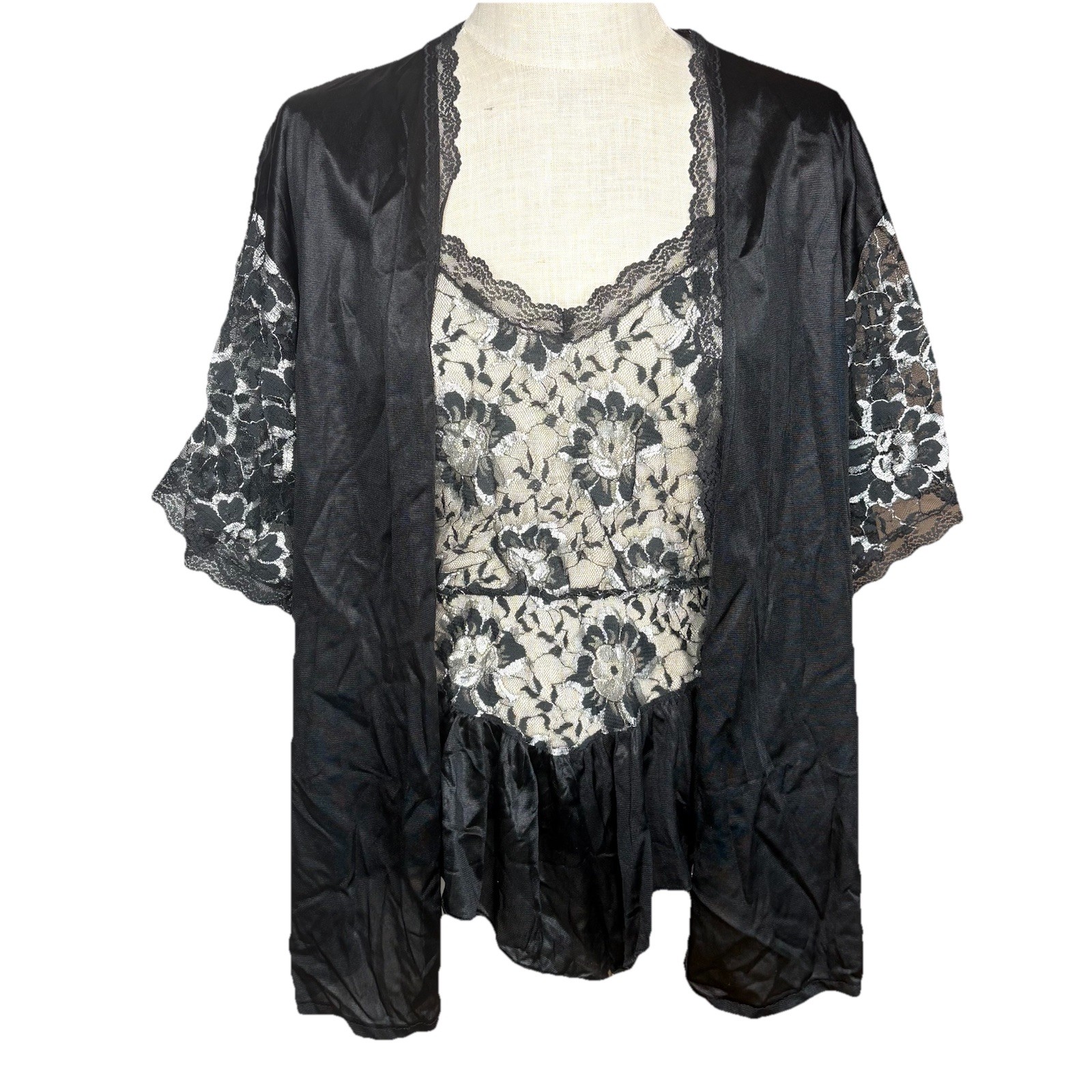 Vintage Undercover Wear Black Lace Lingerie Robe Teddy Set M