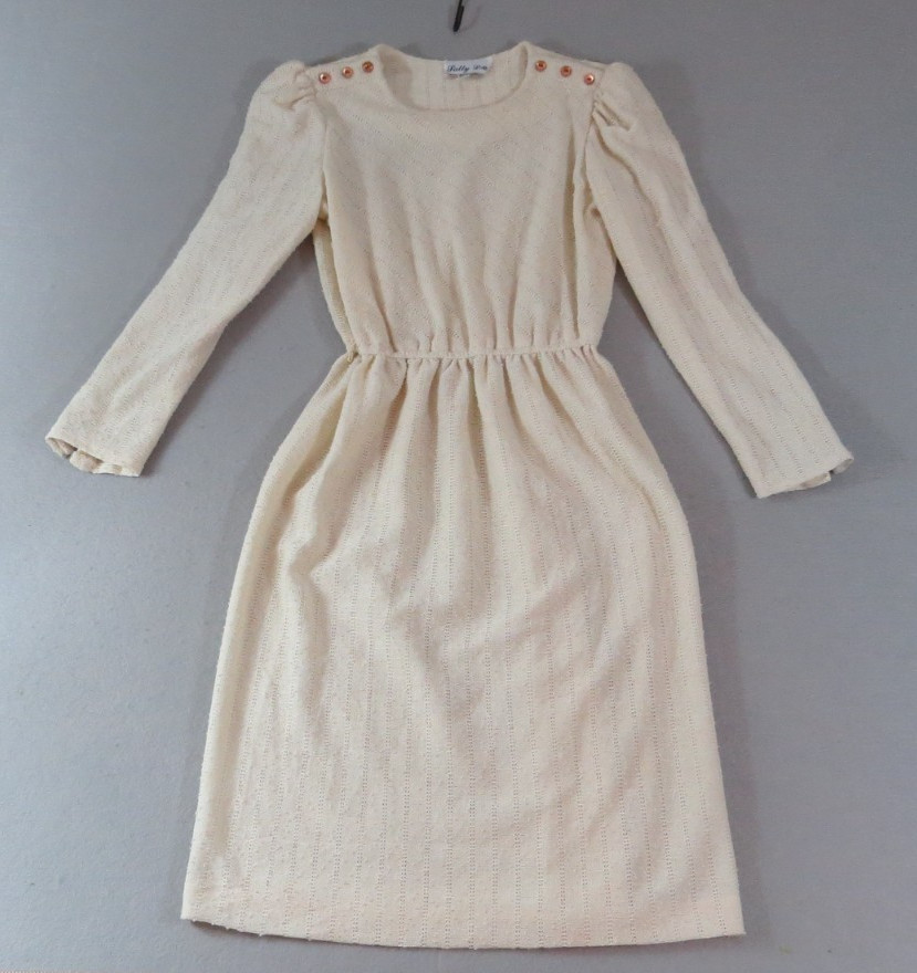 Retro 1970s Sally Lou Cotton Blend Pointelle Bobble Knit Dress Women’s Size 14