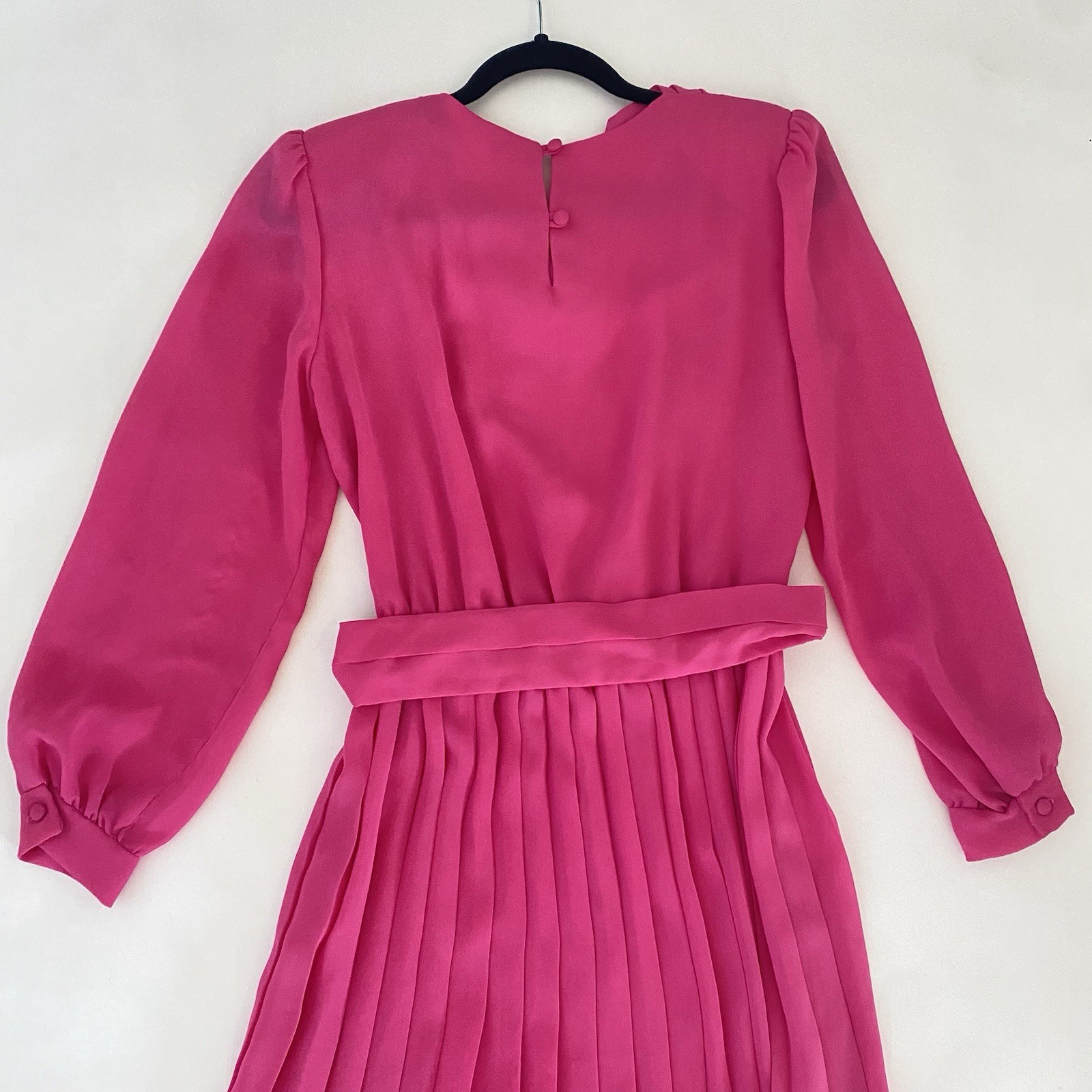 VTG Lisa Michaels Sz S/M Pink Chiffon Sheer Accordian Pleat Secretary Tea Dress