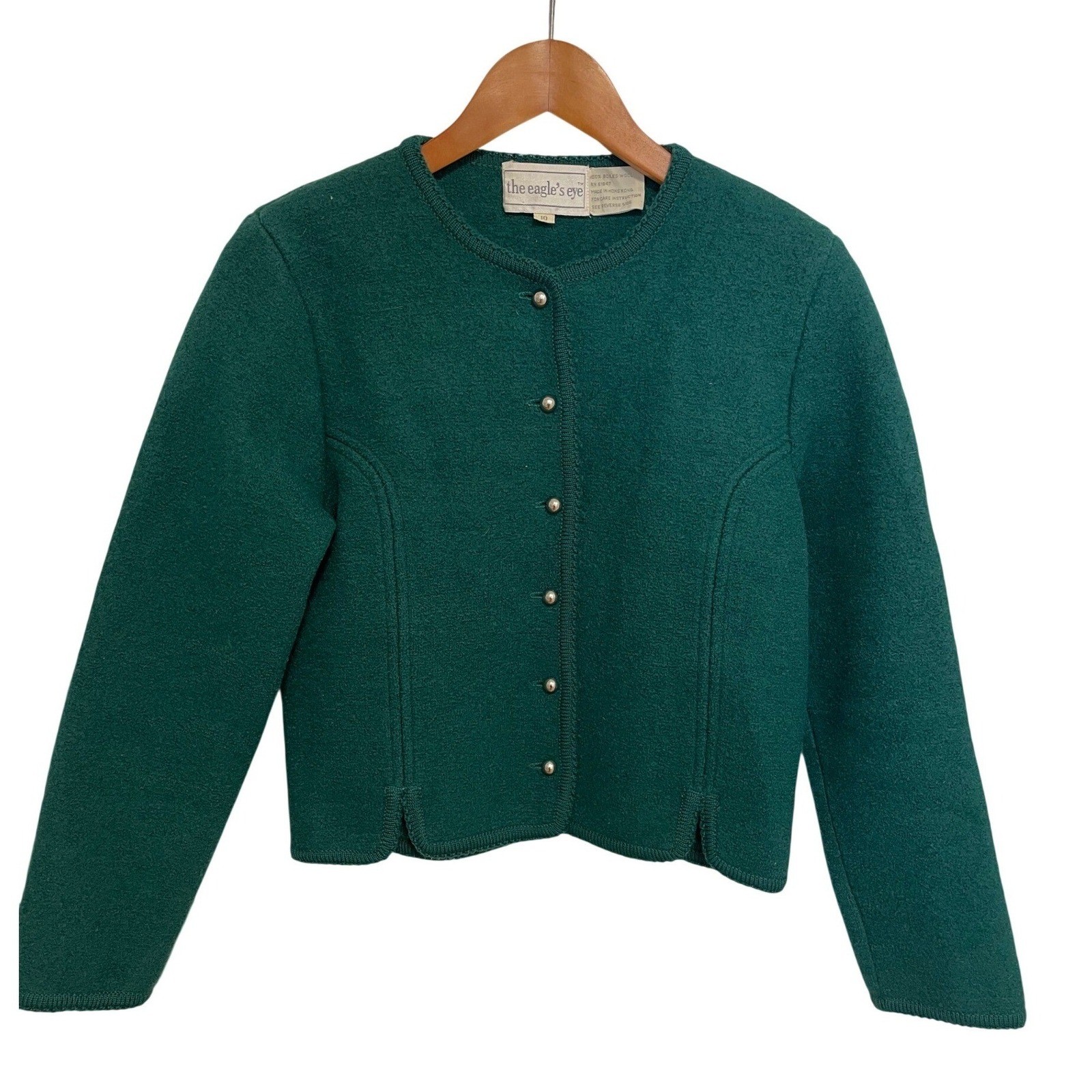 Vintage Boiled Wool Jacket Alpine Cardigan Eagle’s Eye Green Size Small