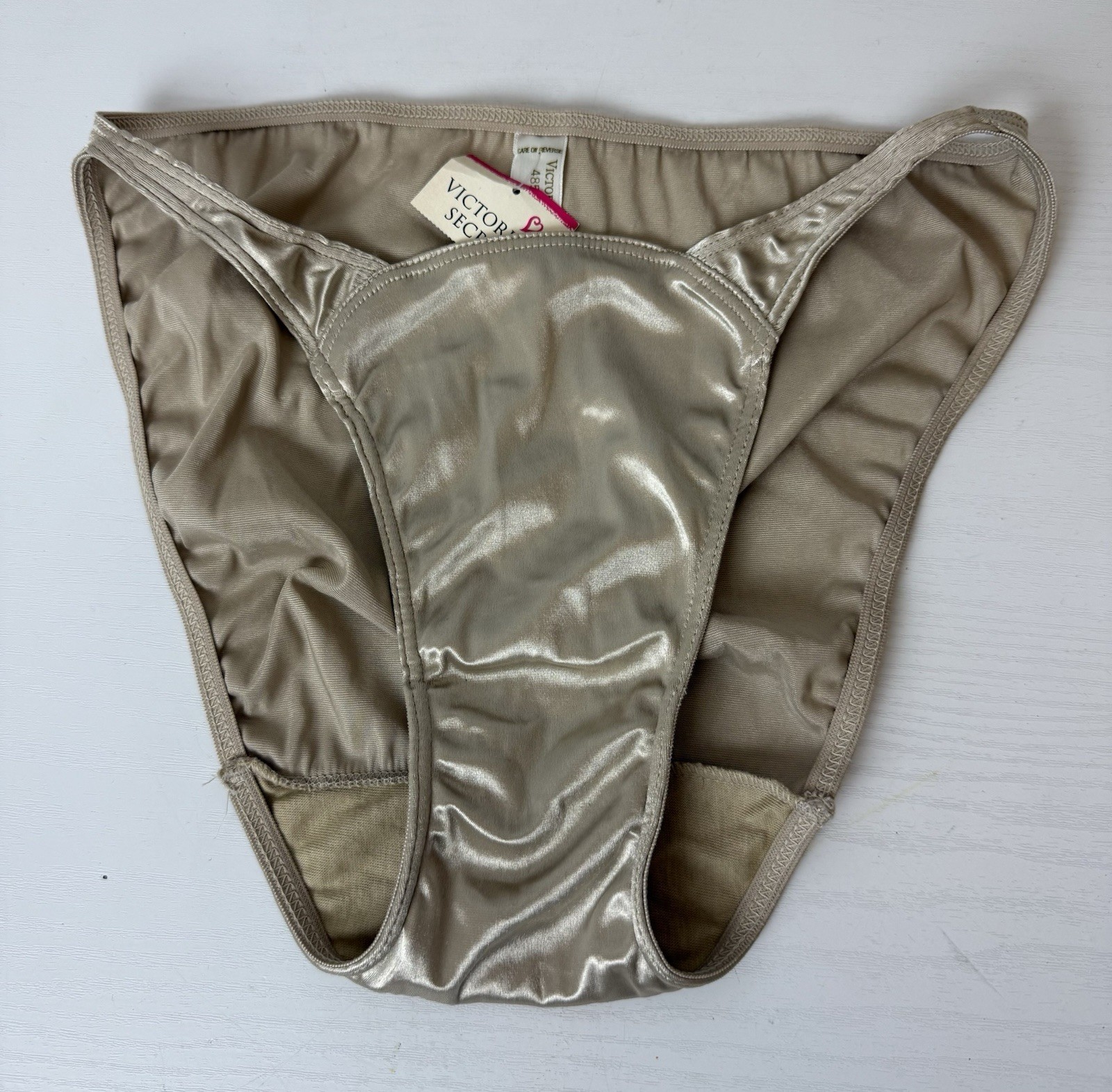 NOS Vintage Victoria’s Secret Gold Satin Bikini Panty S/5 Hi Cut USA Made