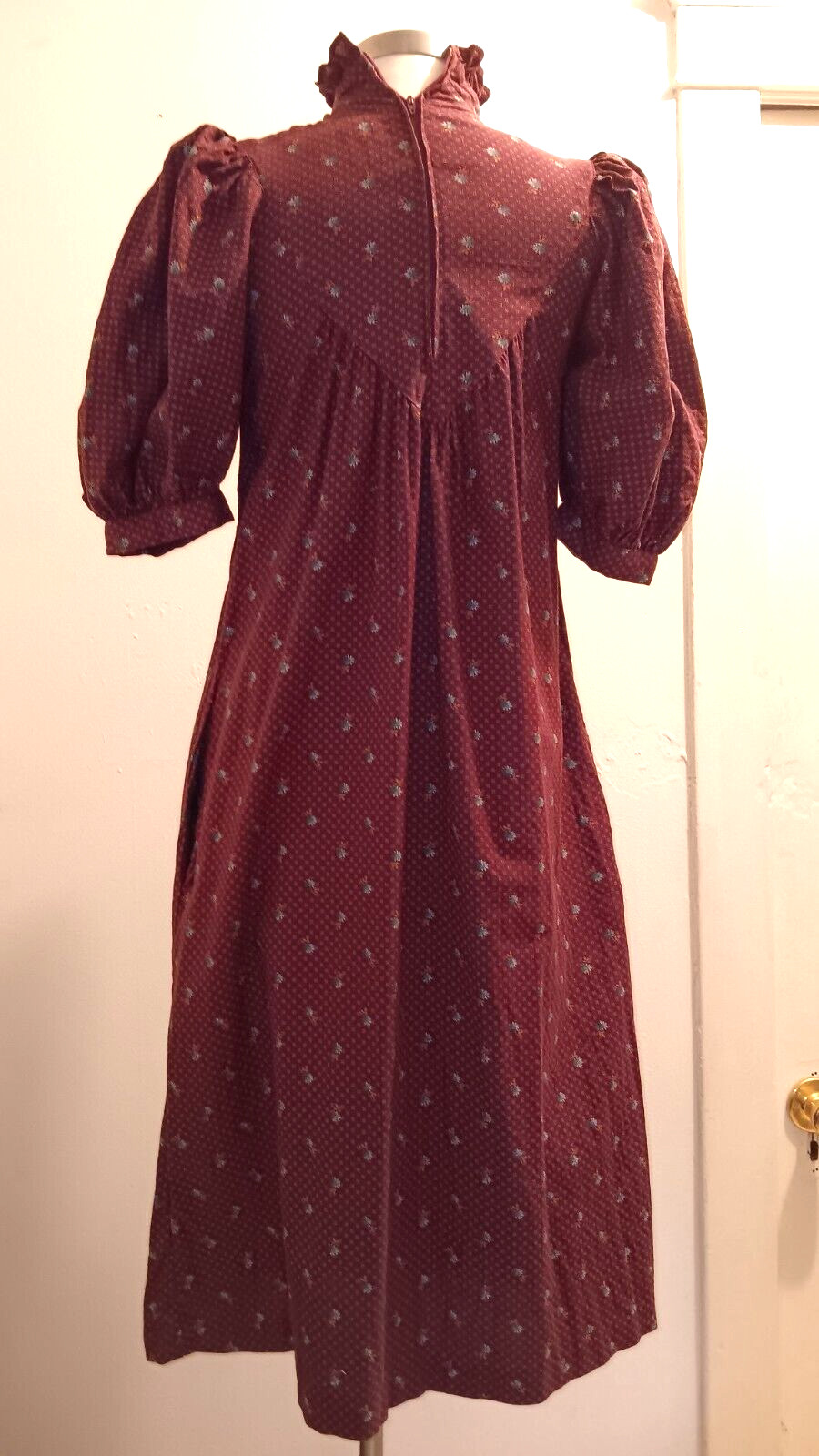 Vintage 70’s BELLE FRANCE burgundy turquoise floral prairie dress sz XS